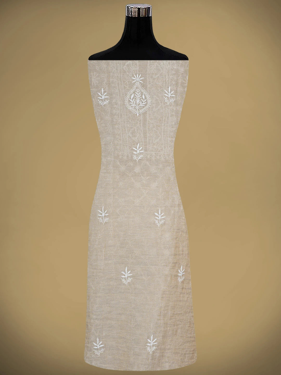 Ada Hand Embroidered Fawn Tissue Lucknowi Chikankari Unstitched Kurta Dupatta Set 01A903766