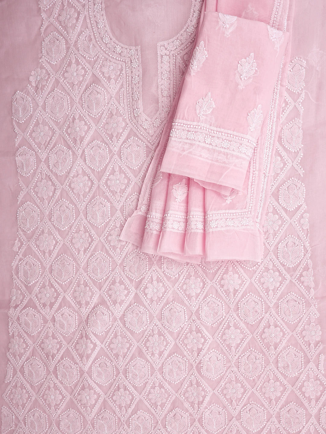 Ada Hand Embroidered Pink Cotton Lucknowi Chikankari Unstitched Suit Piece 01A914783