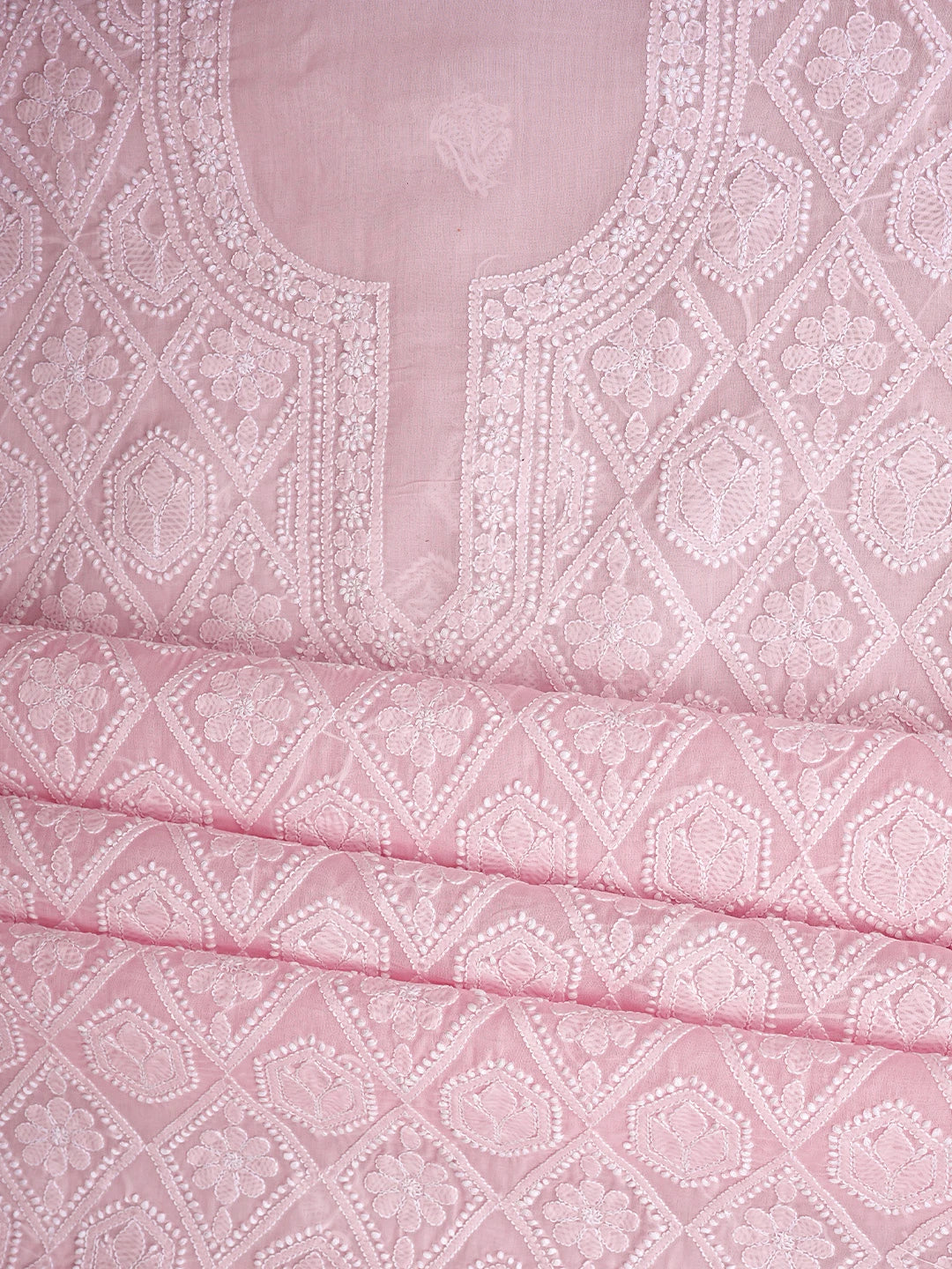 Ada Hand Embroidered Pink Cotton Lucknowi Chikankari Unstitched Suit Piece 01A914783