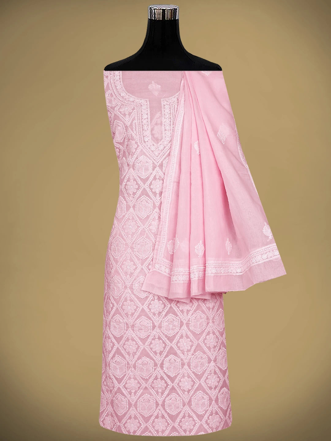Ada Hand Embroidered Pink Cotton Lucknowi Chikankari Unstitched Suit Piece 01A914783