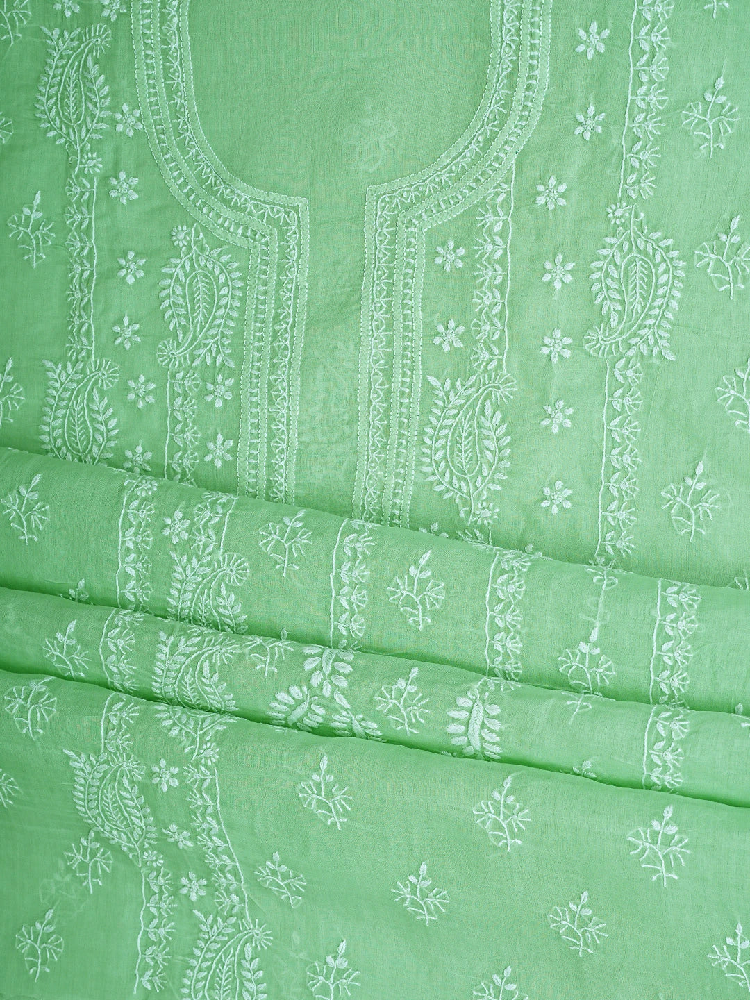Ada Hand Embroidered Celadon Green Cotton Lucknowi Chikankari Unstitched Suit Piece 01A914875
