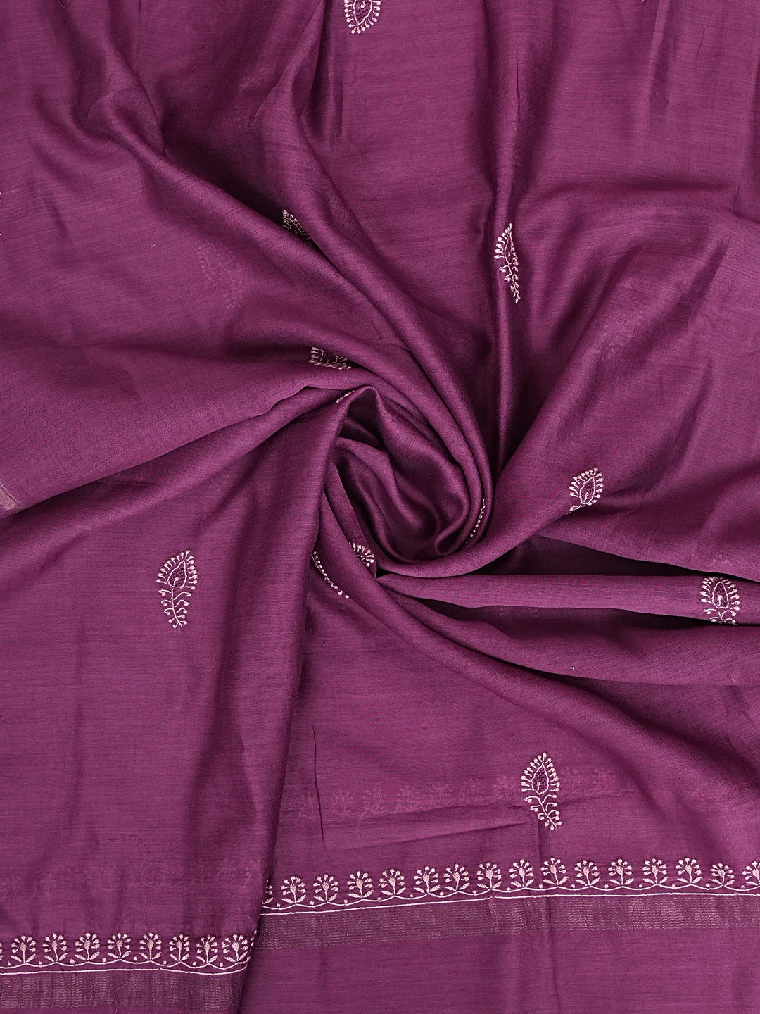 Ada Hand Embroidered Deep Purple Chanderi Lucknowi Chikankari Kurta Dupatta Set 01A903199