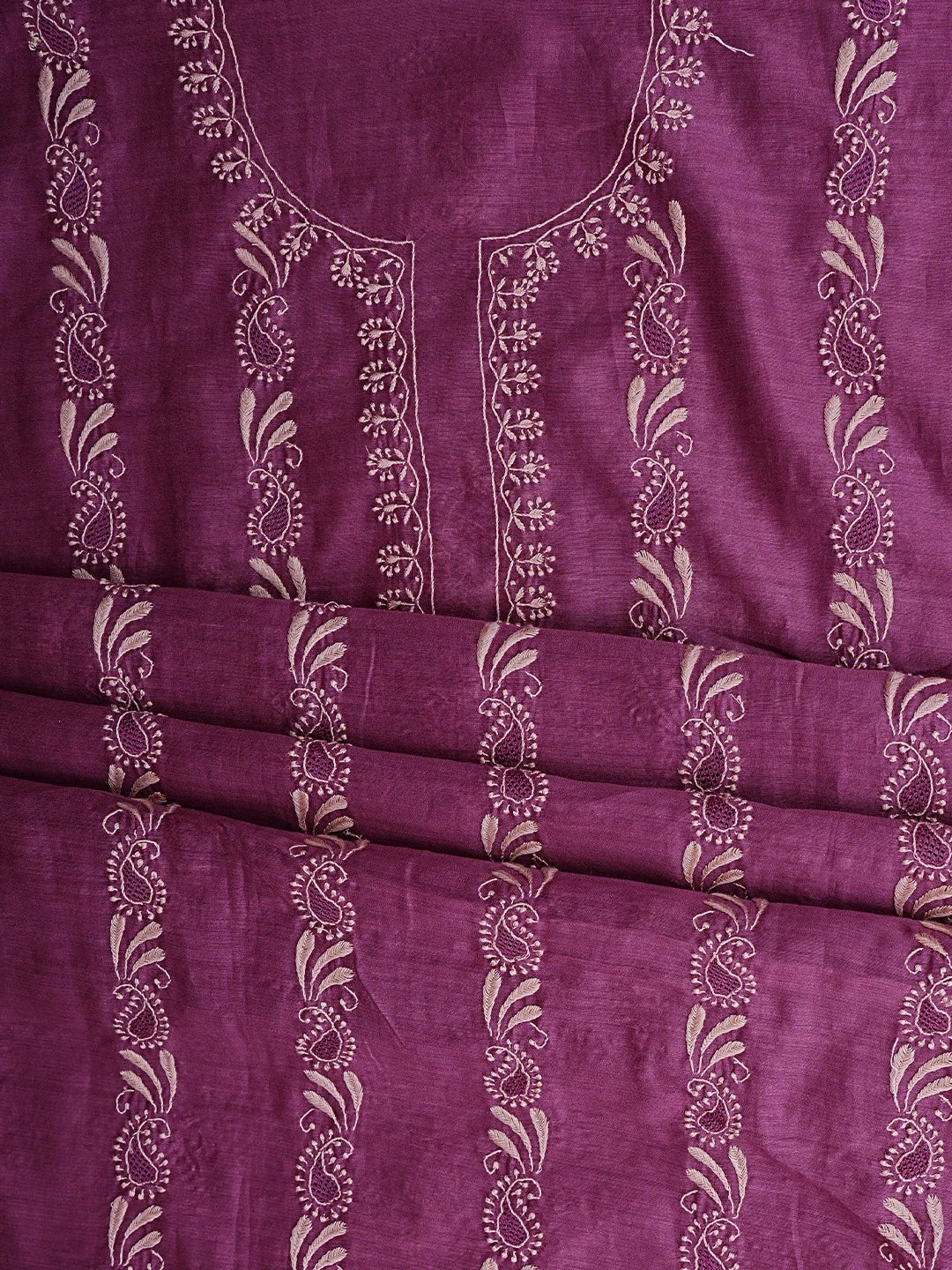 Ada Hand Embroidered Deep Purple Chanderi Lucknowi Chikankari Kurta Dupatta Set 01A903199
