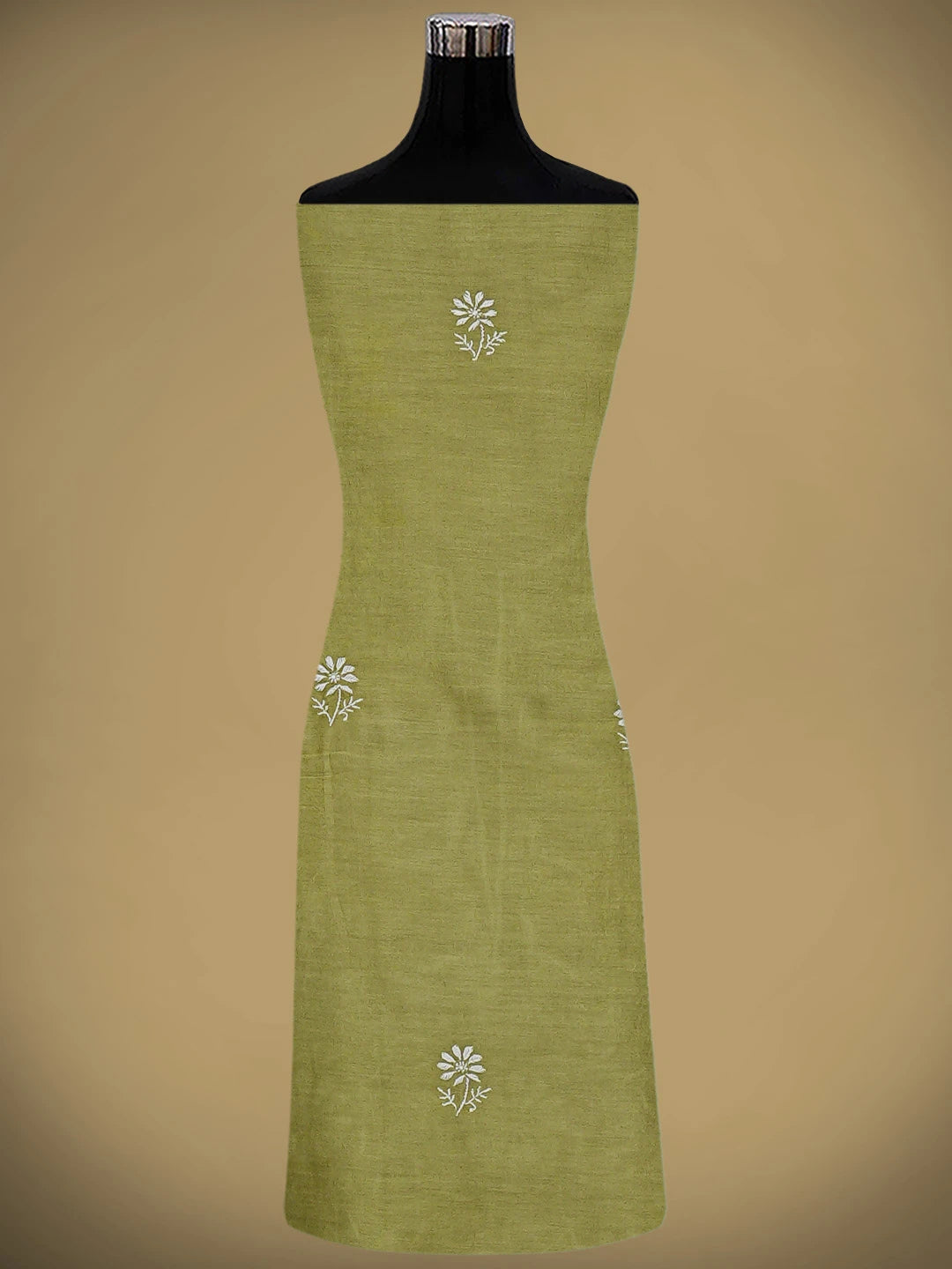 Ada Hand Embroidered Mehandi Green Chanderi Lucknowi Chikankari Unstitched Kurta Dupatta Set 01A873665