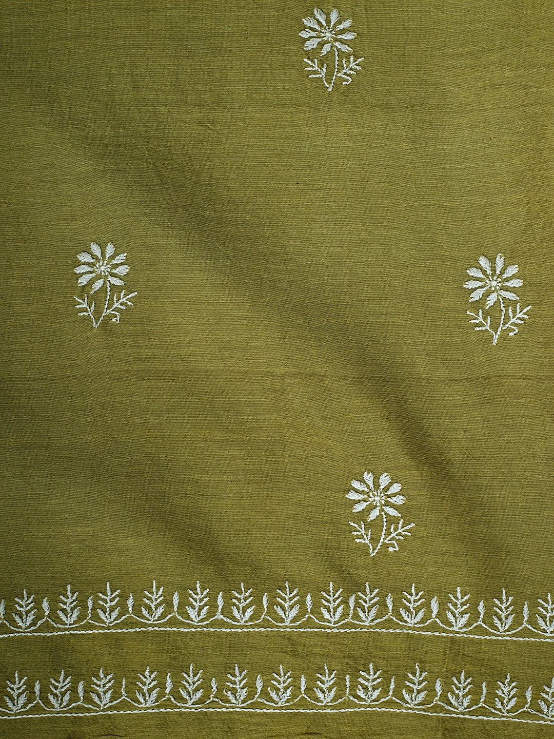 Ada Hand Embroidered Mehandi Green Chanderi Lucknowi Chikankari Unstitched Kurta Dupatta Set 01A873665