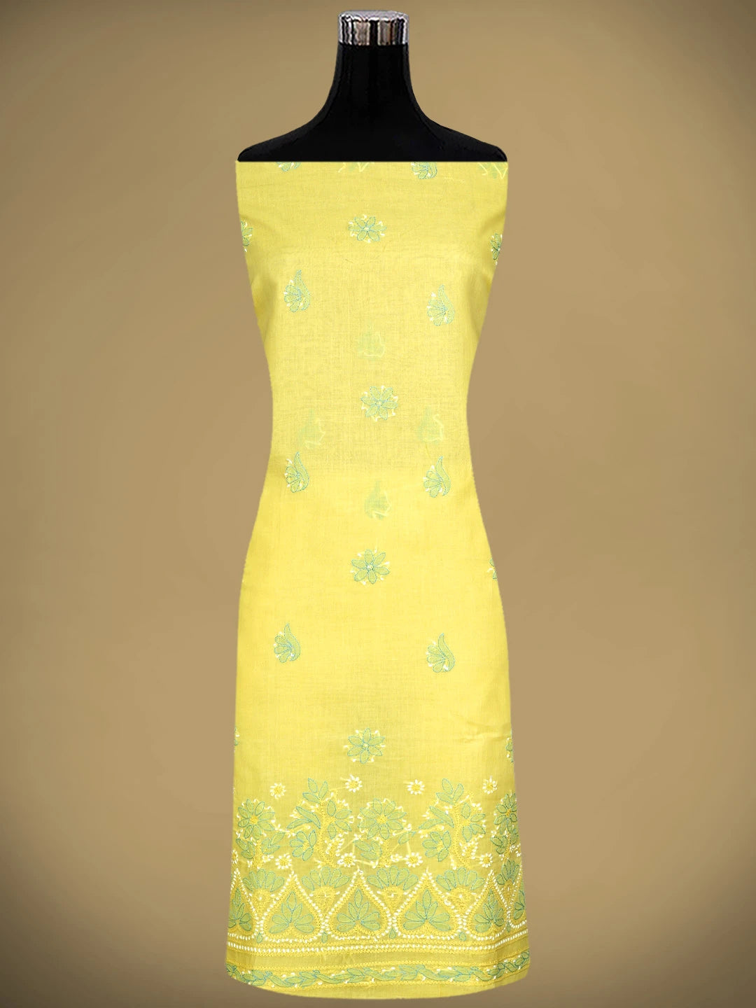 Ada Hand Embroidered Yellow Cotton Lucknowi Chikankari Unstitched Suit Piece 01A879359