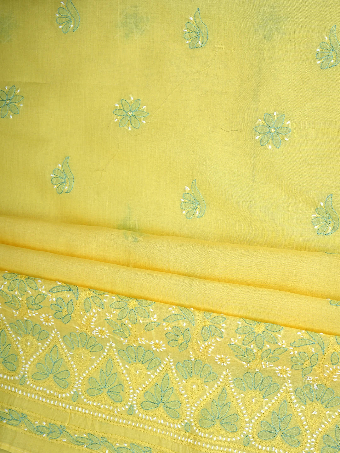 Ada Hand Embroidered Yellow Cotton Lucknowi Chikankari Unstitched Suit Piece 01A879359