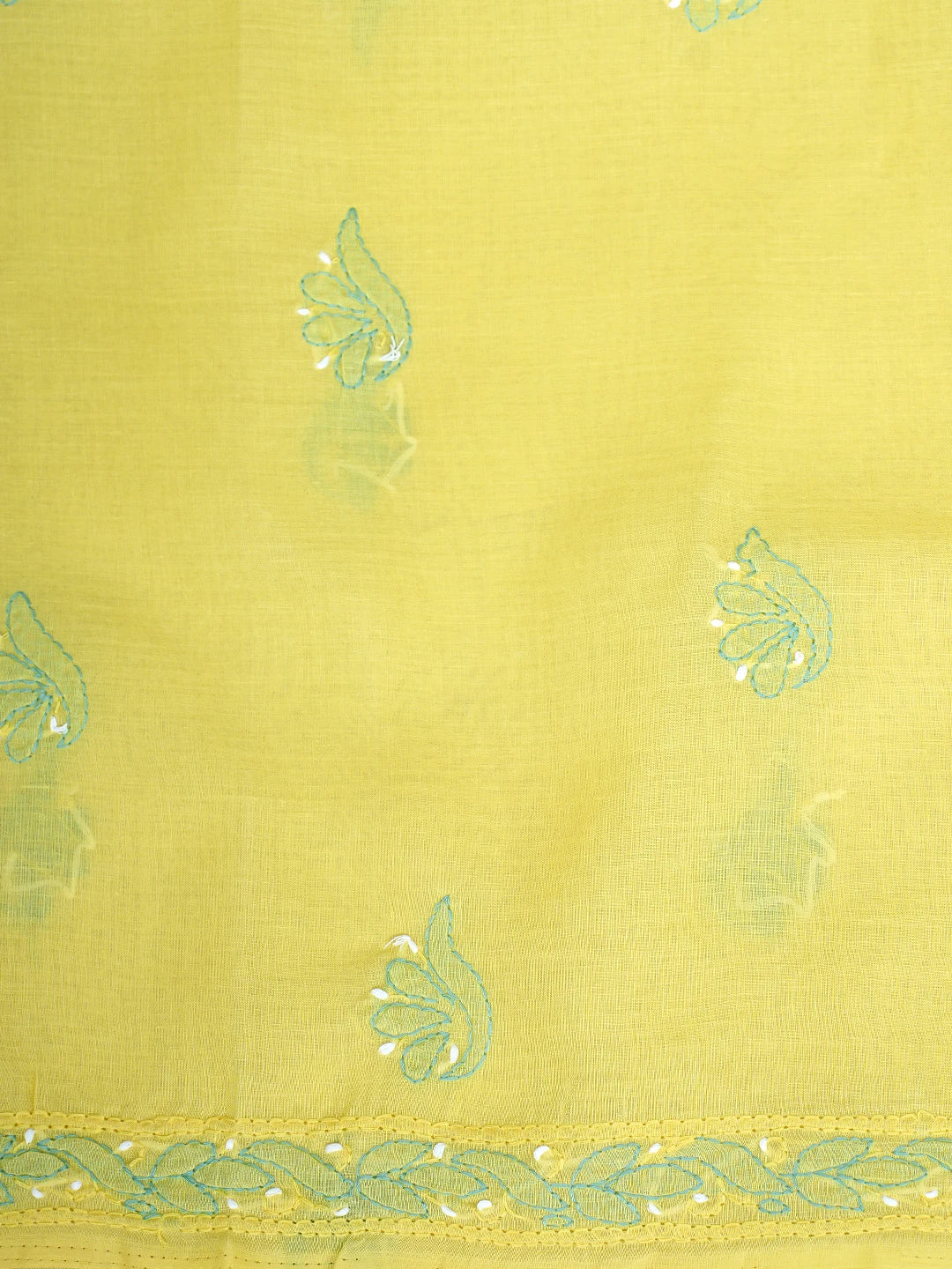 Ada Hand Embroidered Yellow Cotton Lucknowi Chikankari Unstitched Suit Piece 01A879359