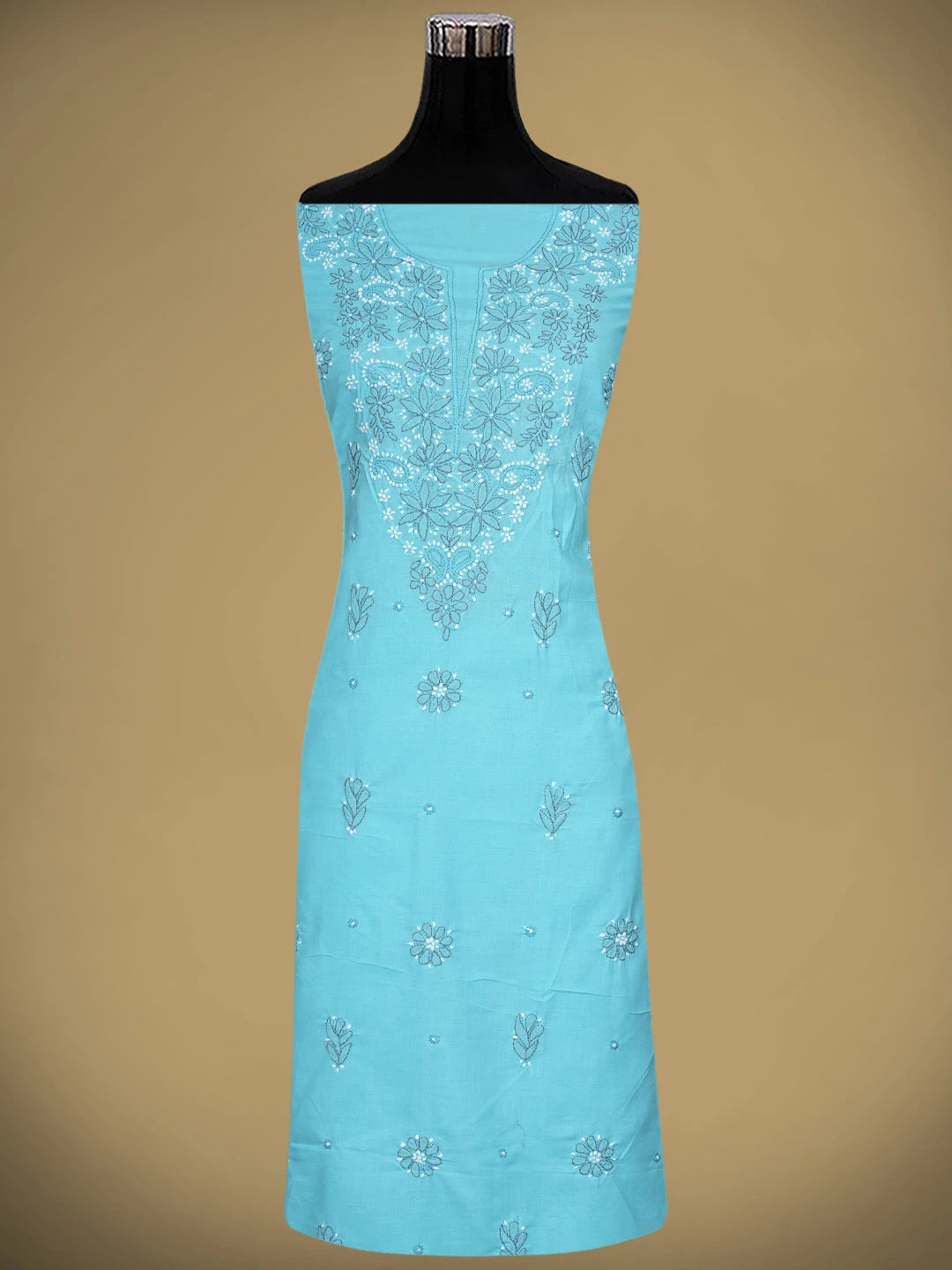 Ada Hand Embroidered Blue Cotton Lucknowi Chikankari Unstitched Suit Piece 01A879293