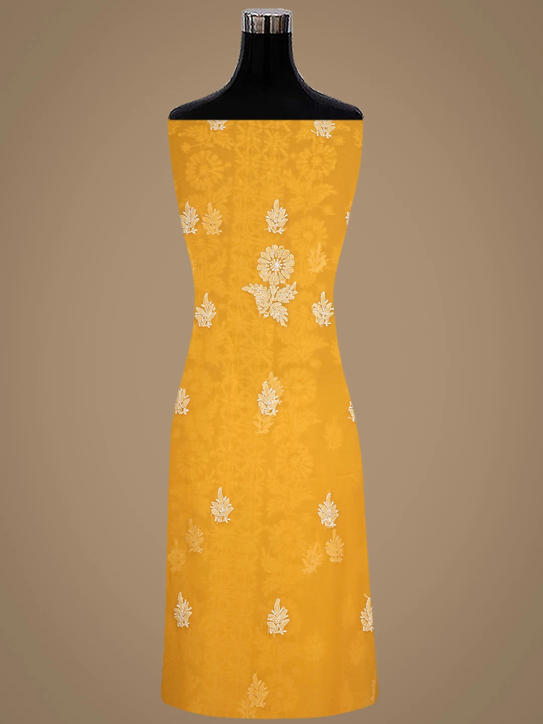 Ada Hand Embroidered Mustard Georgette Lucknowi Chikankari Unstitched Suit Piece 01A843813