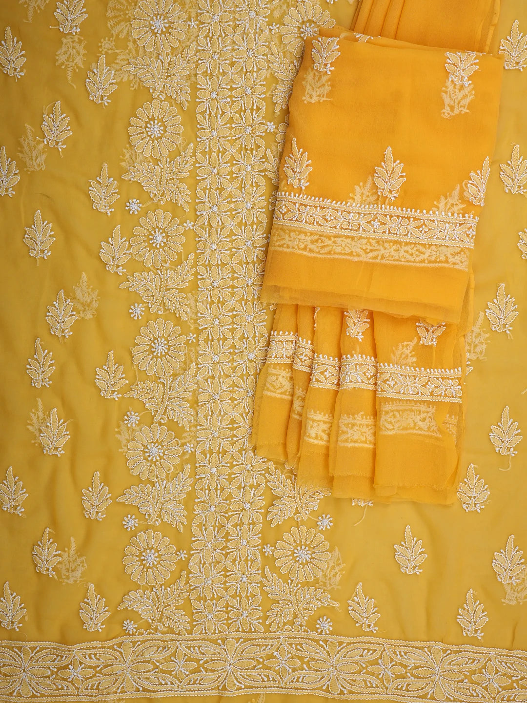 Ada Hand Embroidered Mustard Georgette Lucknowi Chikankari Unstitched Suit Piece 01A843813