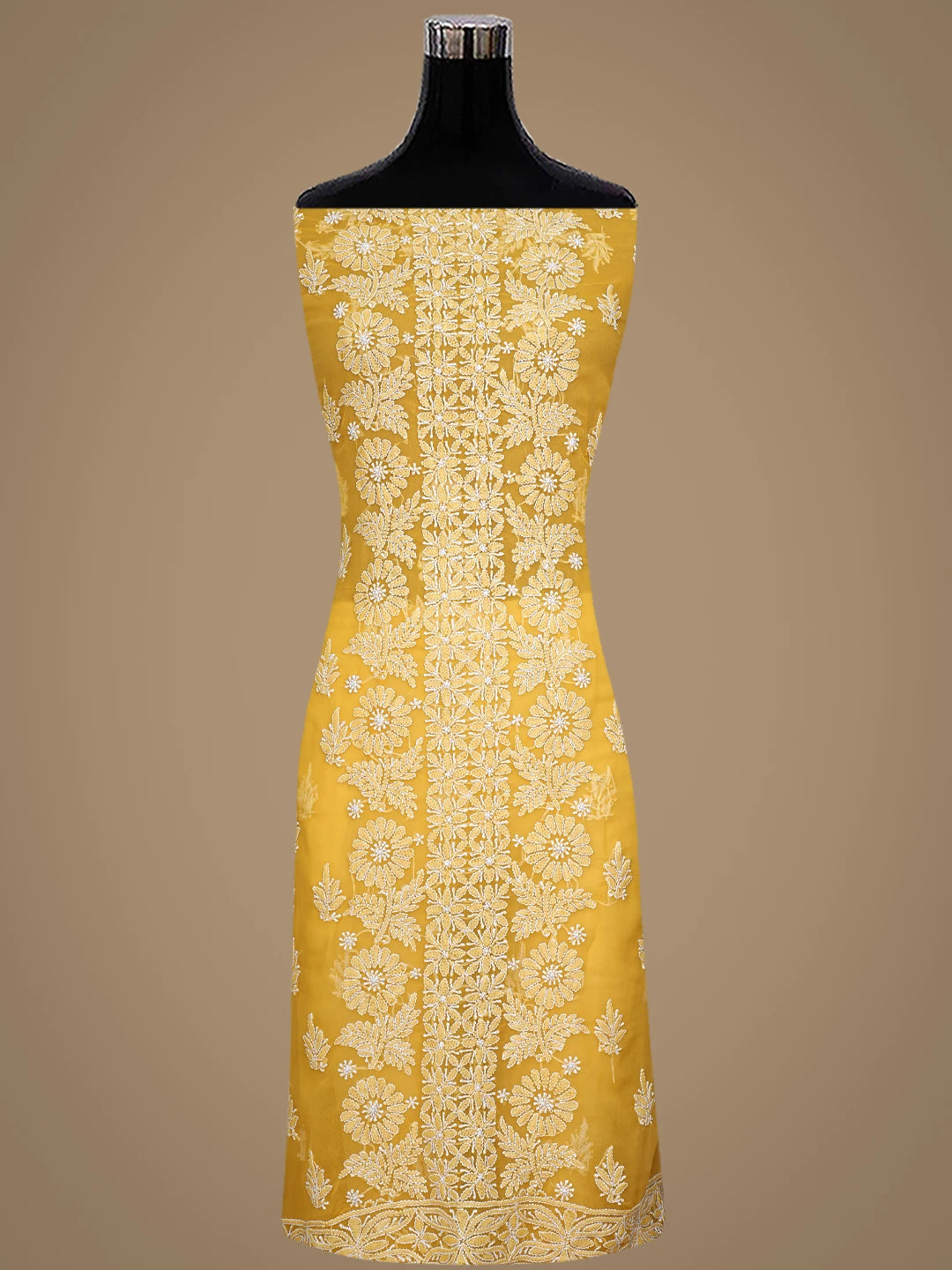 Ada Hand Embroidered Mustard Georgette Lucknowi Chikankari Unstitched Suit Piece 01A843813