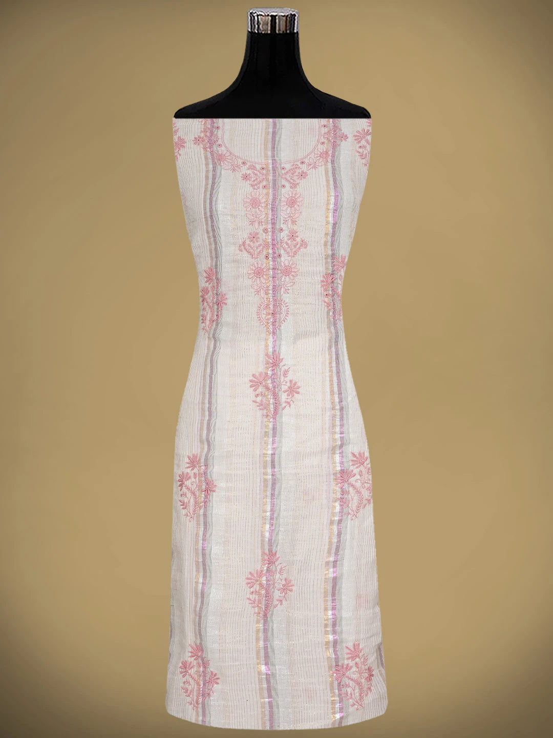 Ada Hand Embroidered Light Fawn Cotton Lucknowi Chikankari Unstitched Kurta Dupatta Set 01A910416
