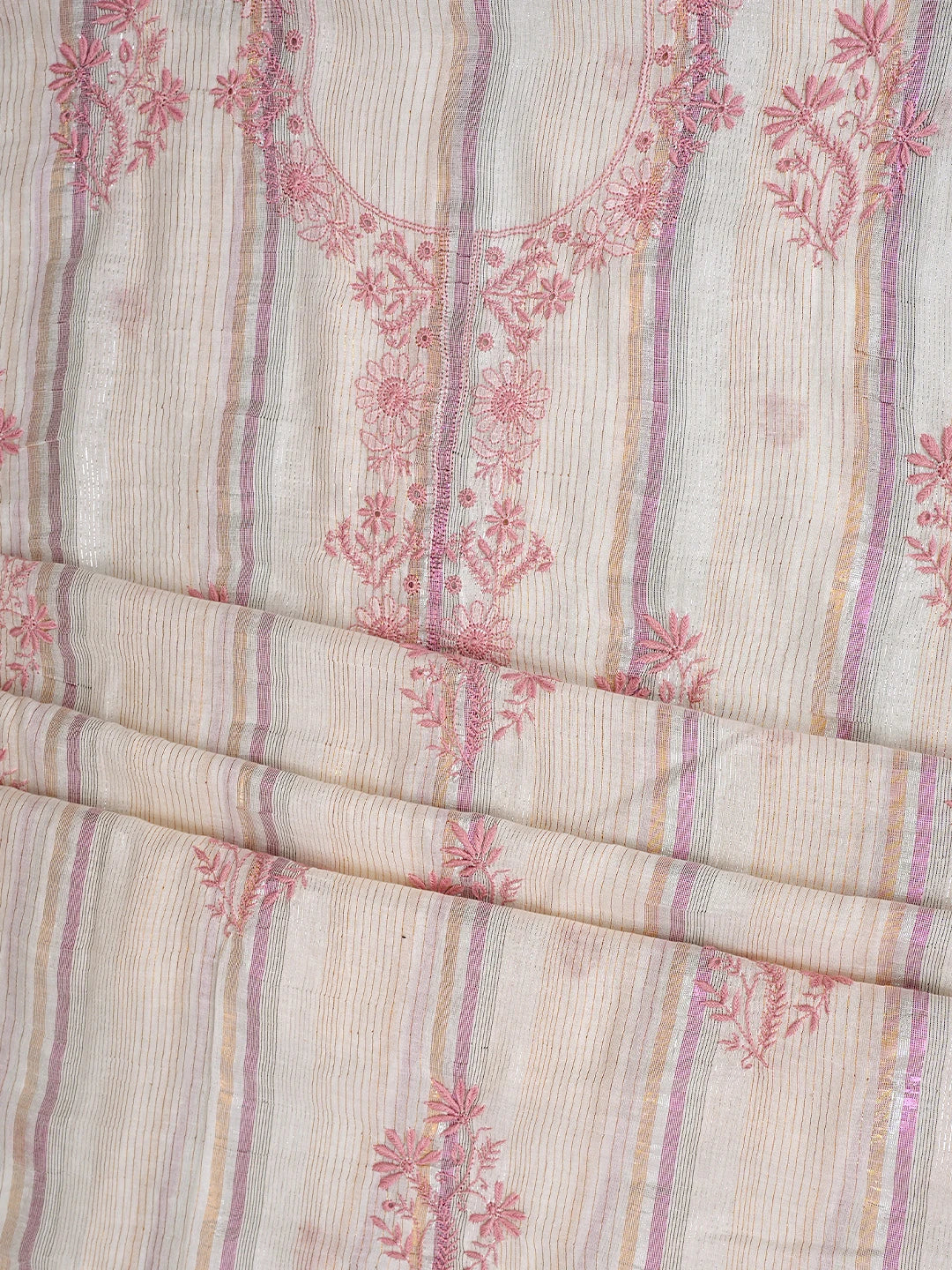 Ada Hand Embroidered Light Fawn Cotton Lucknowi Chikankari Unstitched Kurta Dupatta Set 01A910416