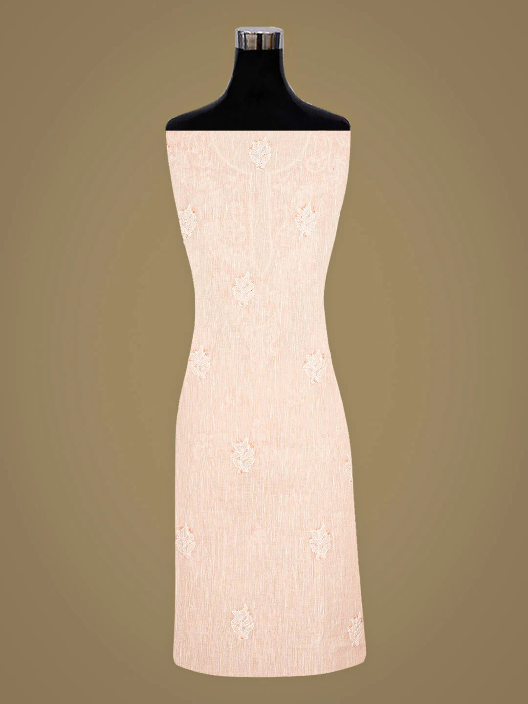 Ada Hand Embroidered Peach Linen Lucknowi Chikankari Unstitched Suit Piece with Chiffon Dupatta 01A885296