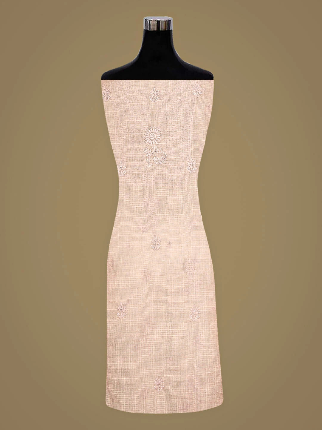 Ada Hand Embroidered Dusty Peach Kota Chanderi Lucknowi Chikankari Unstitched Kurta Dupatta Set 01A890399