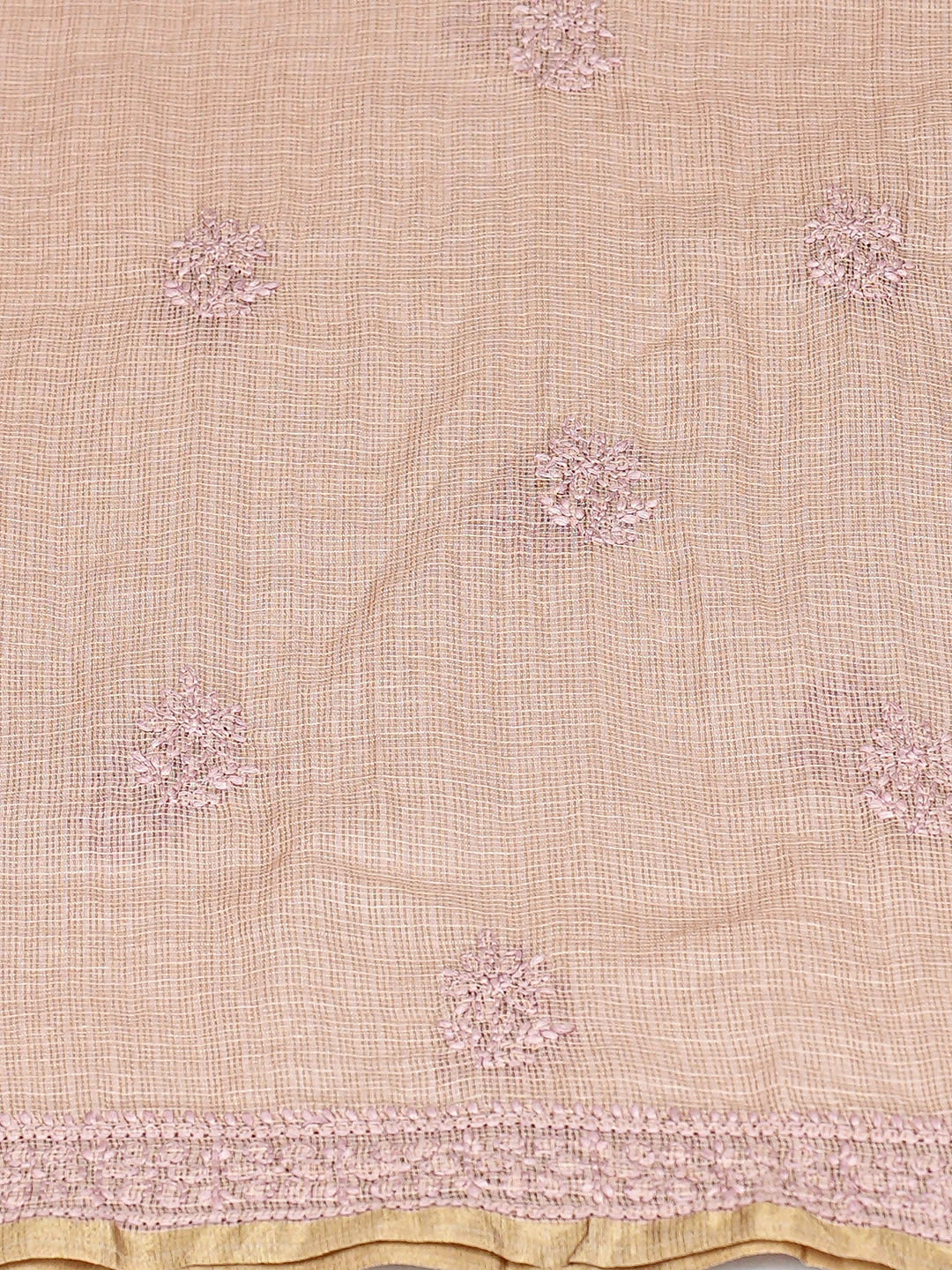 Ada Hand Embroidered Dusty Peach Kota Chanderi Lucknowi Chikankari Unstitched Kurta Dupatta Set 01A890399