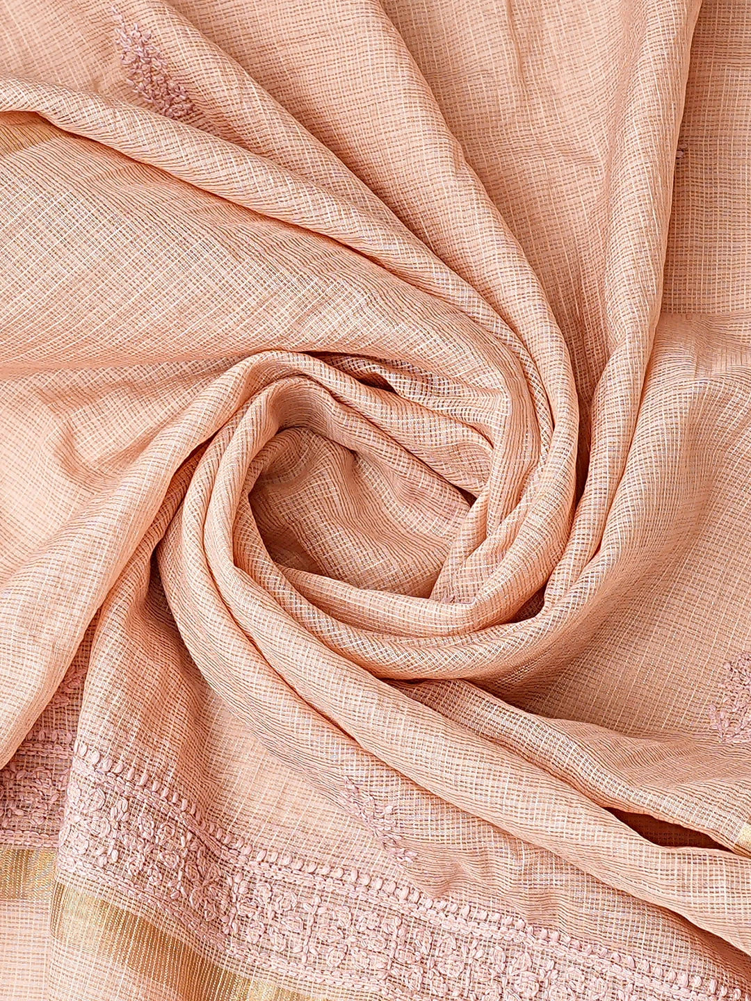 Ada Hand Embroidered Dusty Peach Kota Chanderi Lucknowi Chikankari Unstitched Kurta Dupatta Set 01A890399