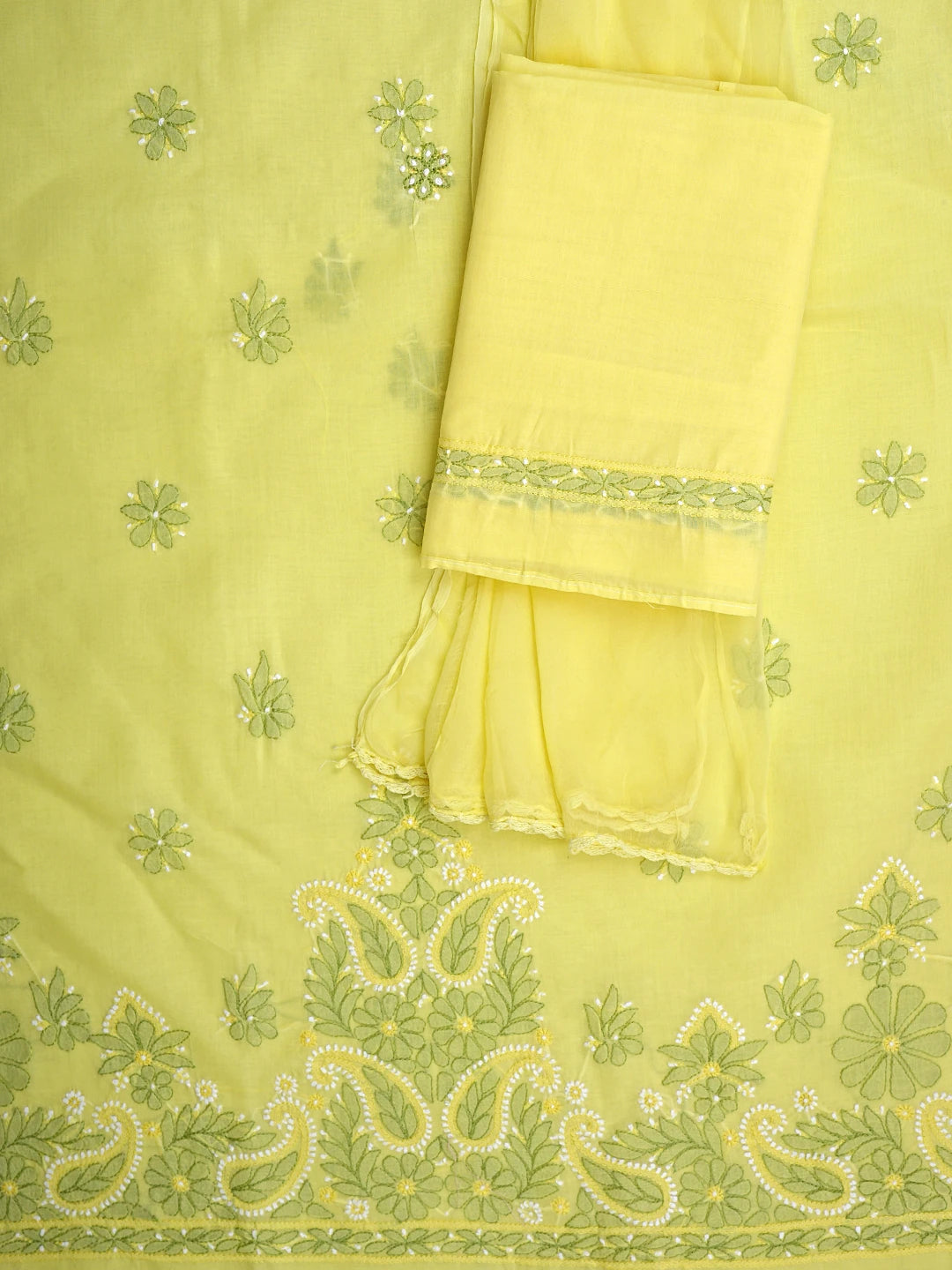 Ada Hand Embroidered Yellow Cotton Lucknowi Chikankari Unstitched Suit Piece 01A882404