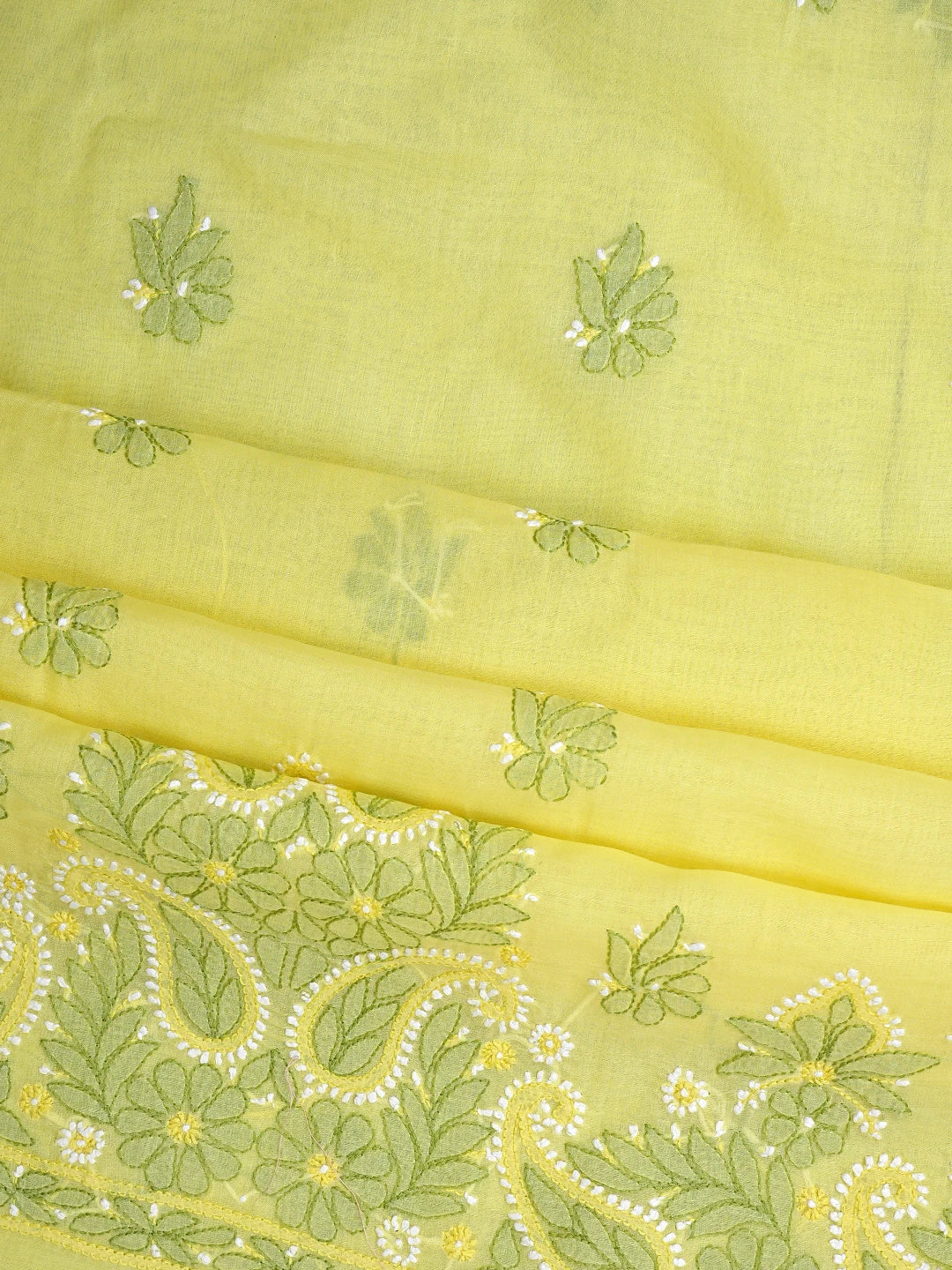 Ada Hand Embroidered Yellow Cotton Lucknowi Chikankari Unstitched Suit Piece 01A882404