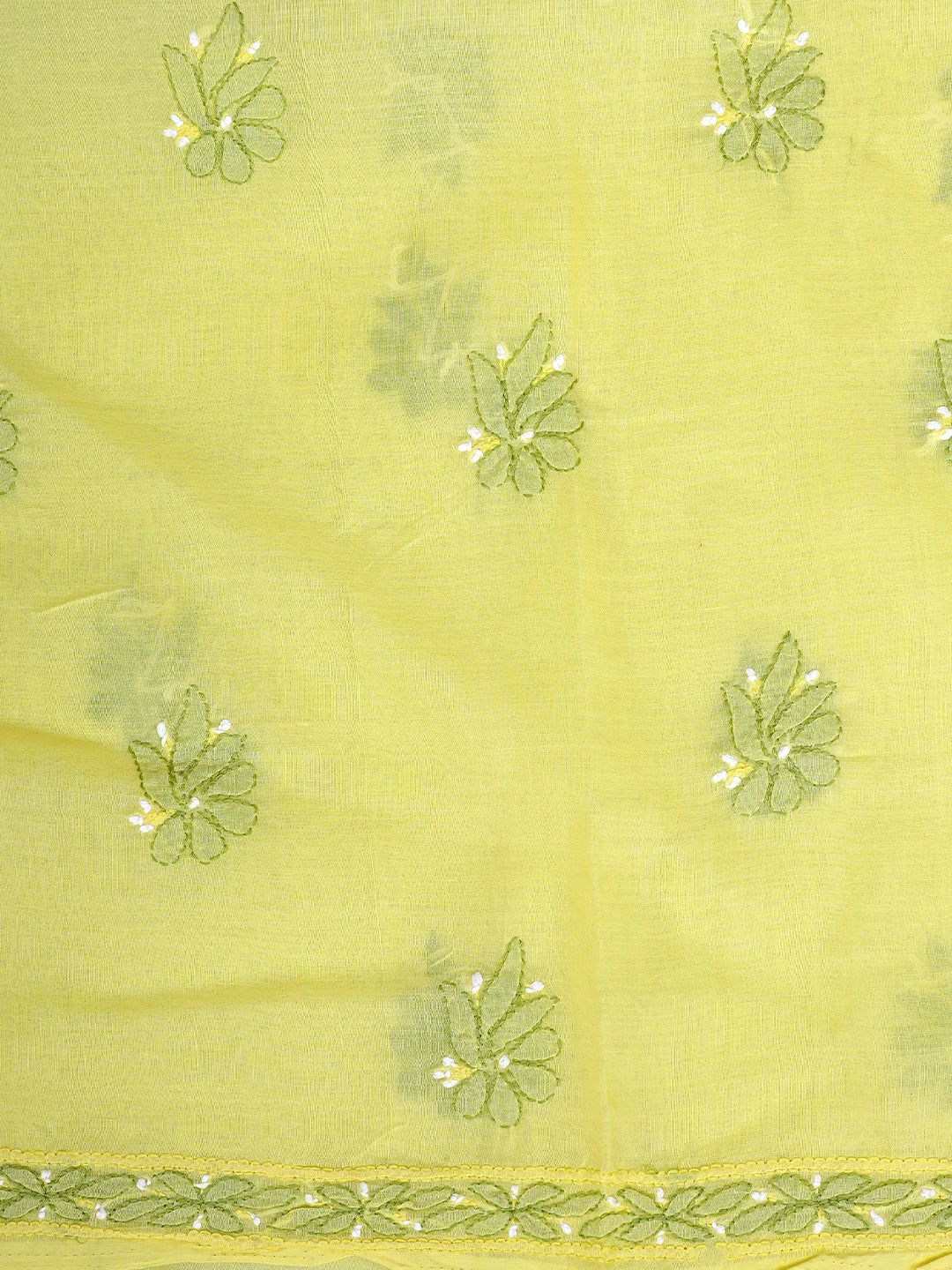 Ada Hand Embroidered Yellow Cotton Lucknowi Chikankari Unstitched Suit Piece 01A882404