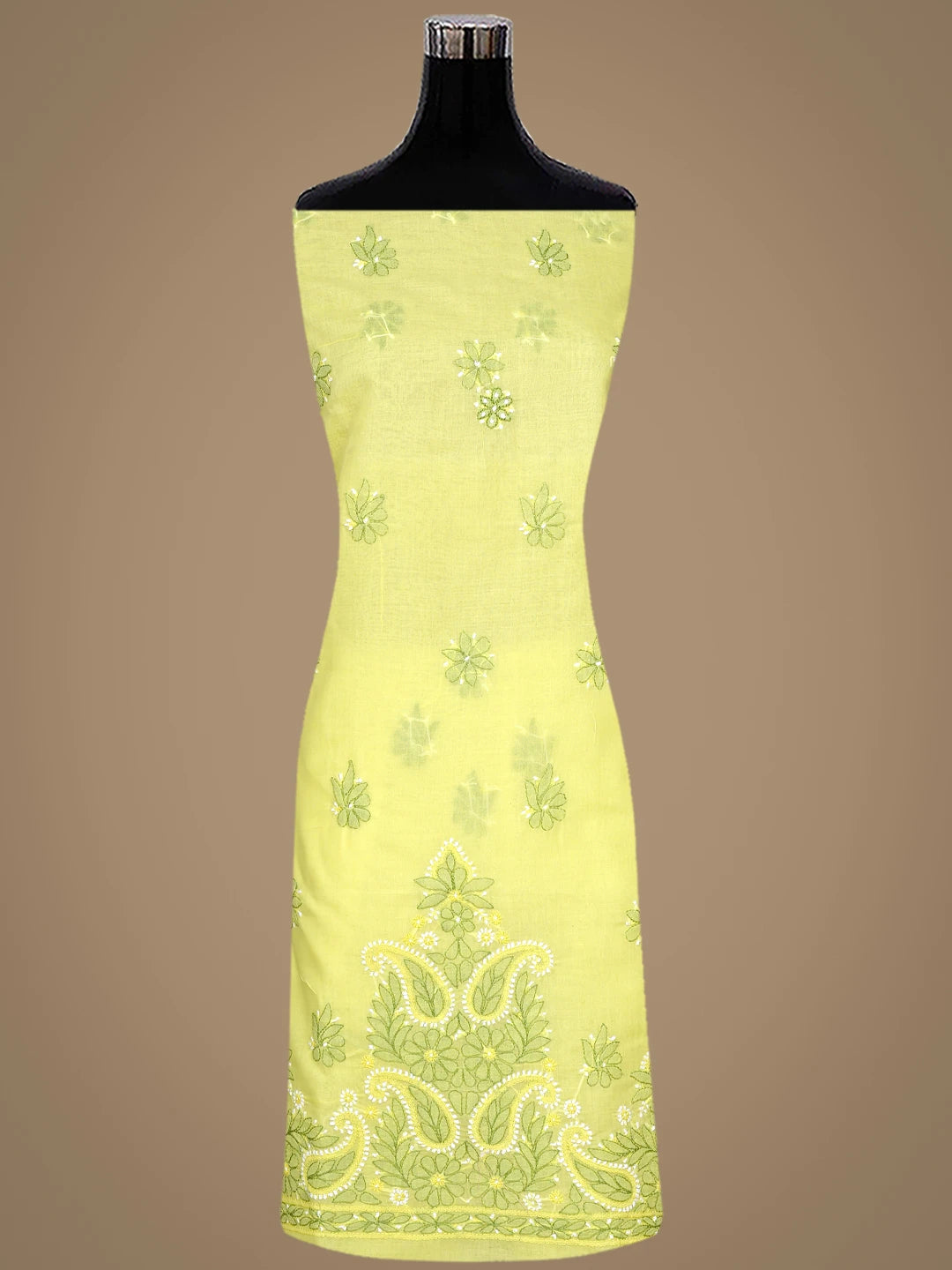 Ada Hand Embroidered Yellow Cotton Lucknowi Chikankari Unstitched Suit Piece 01A882404