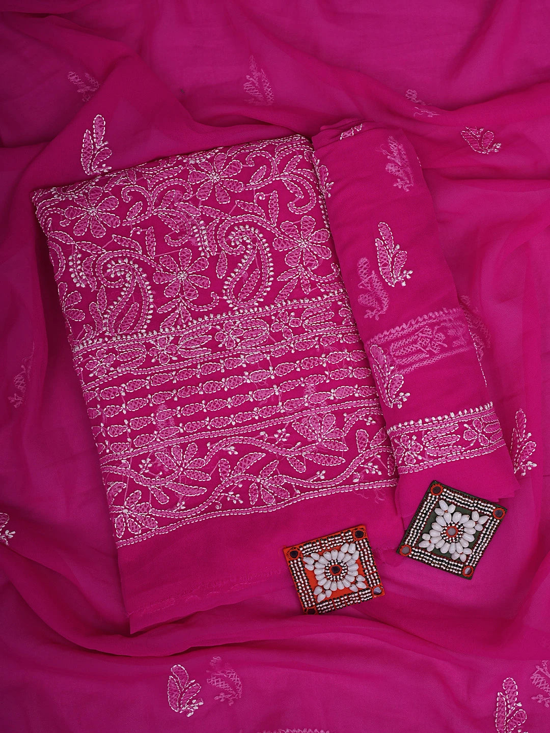 Ada Hand Embroidered Magenta  Faux Georgette Lucknowi Chikankari Unstitched Suit Piece 01A907724