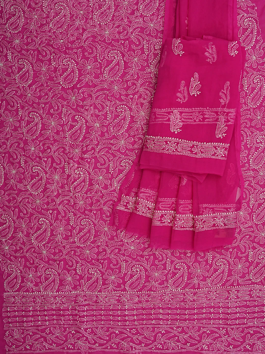 Ada Hand Embroidered Magenta  Faux Georgette Lucknowi Chikankari Unstitched Suit Piece 01A907724