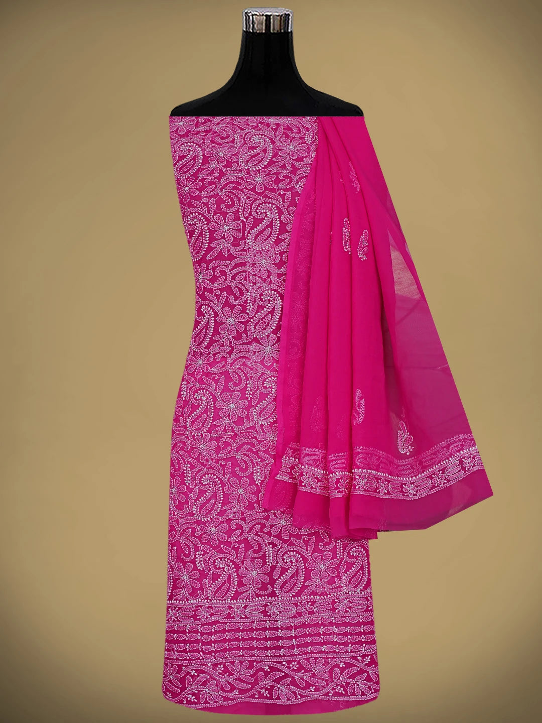 Ada Hand Embroidered Magenta  Faux Georgette Lucknowi Chikankari Unstitched Suit Piece 01A907724