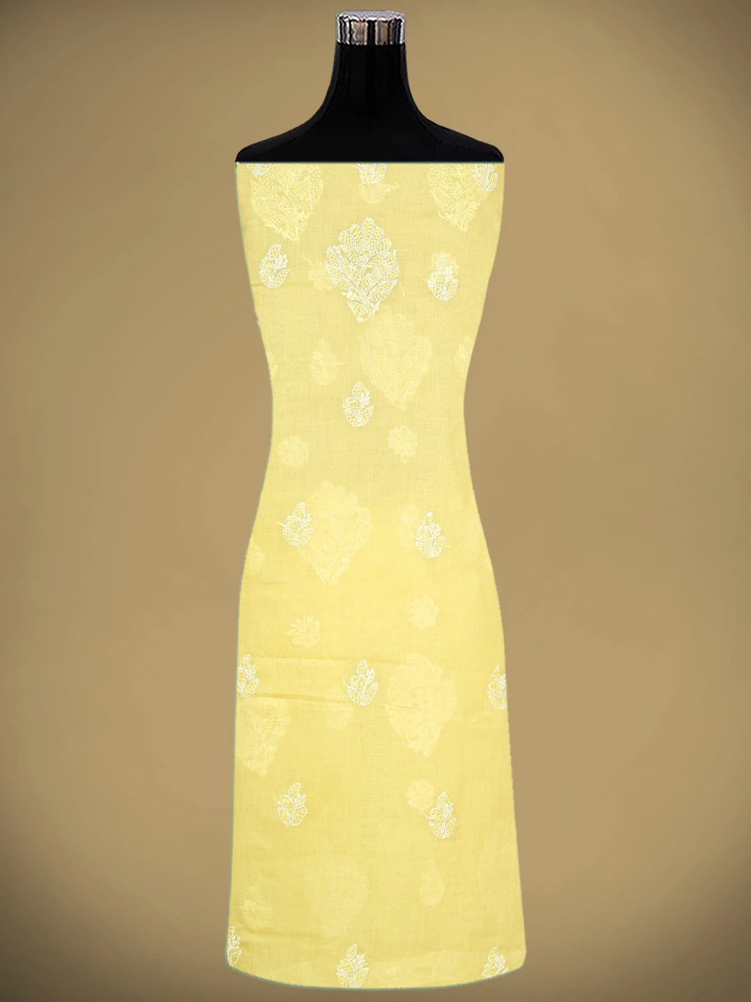Ada Hand Embroidered Yellow Cotton Lucknowi Chikankari Unstitched Suit Piece with Dupatta 01A853627