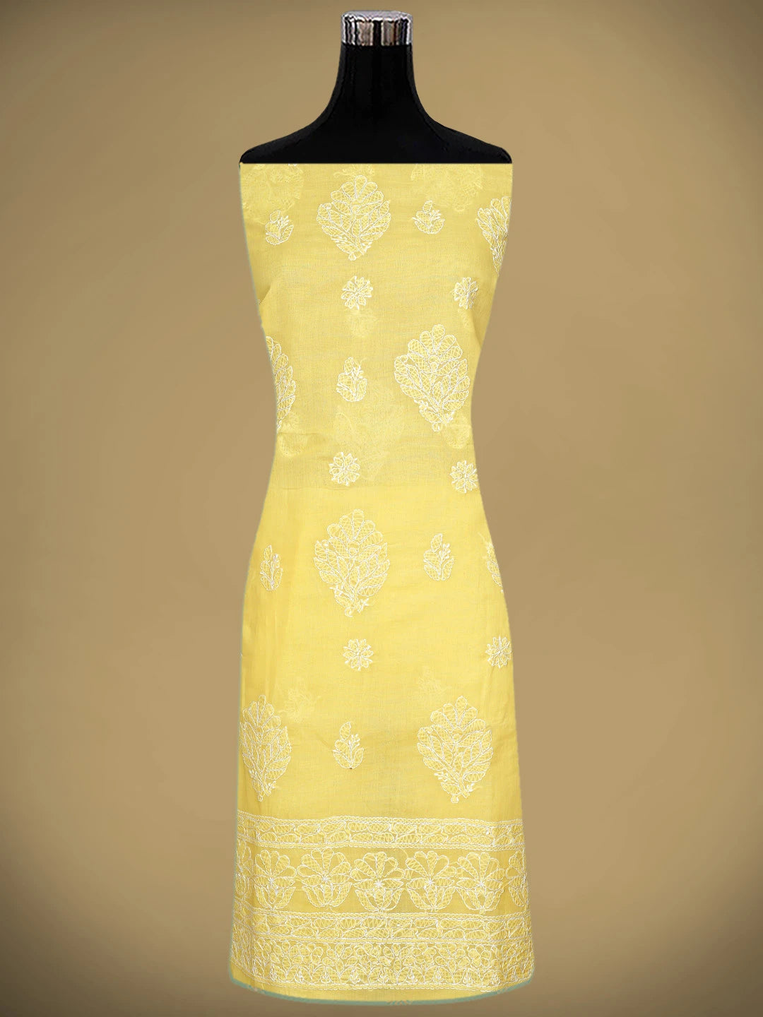 Ada Hand Embroidered Yellow Cotton Lucknowi Chikankari Unstitched Suit Piece with Dupatta 01A853627