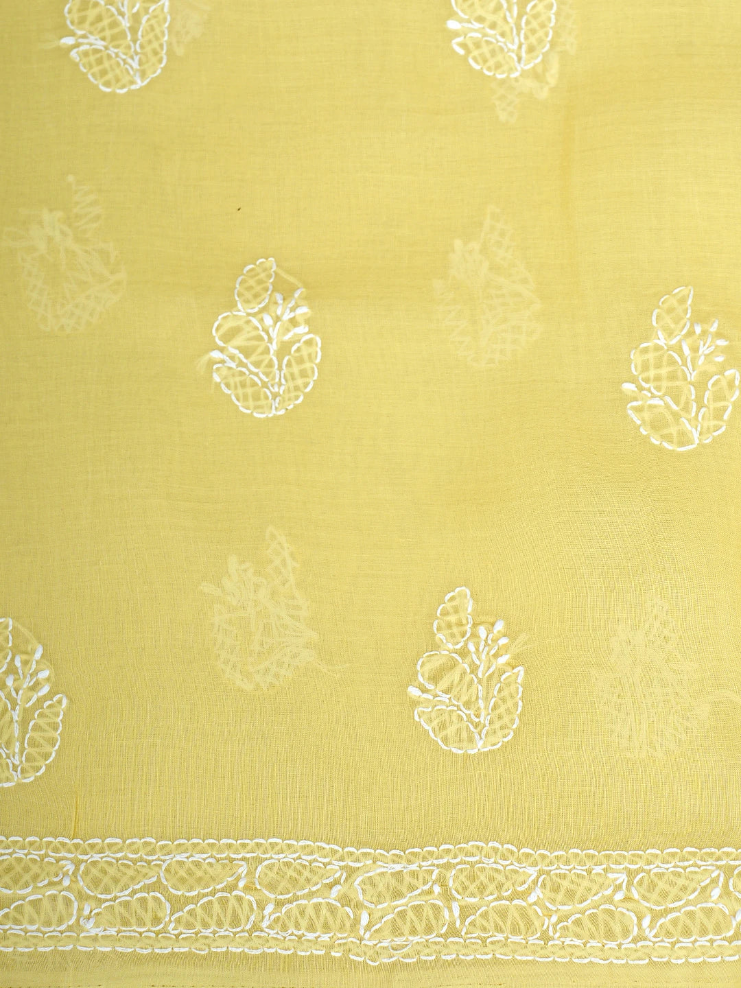 Ada Hand Embroidered Yellow Cotton Lucknowi Chikankari Unstitched Suit Piece with Dupatta 01A853627