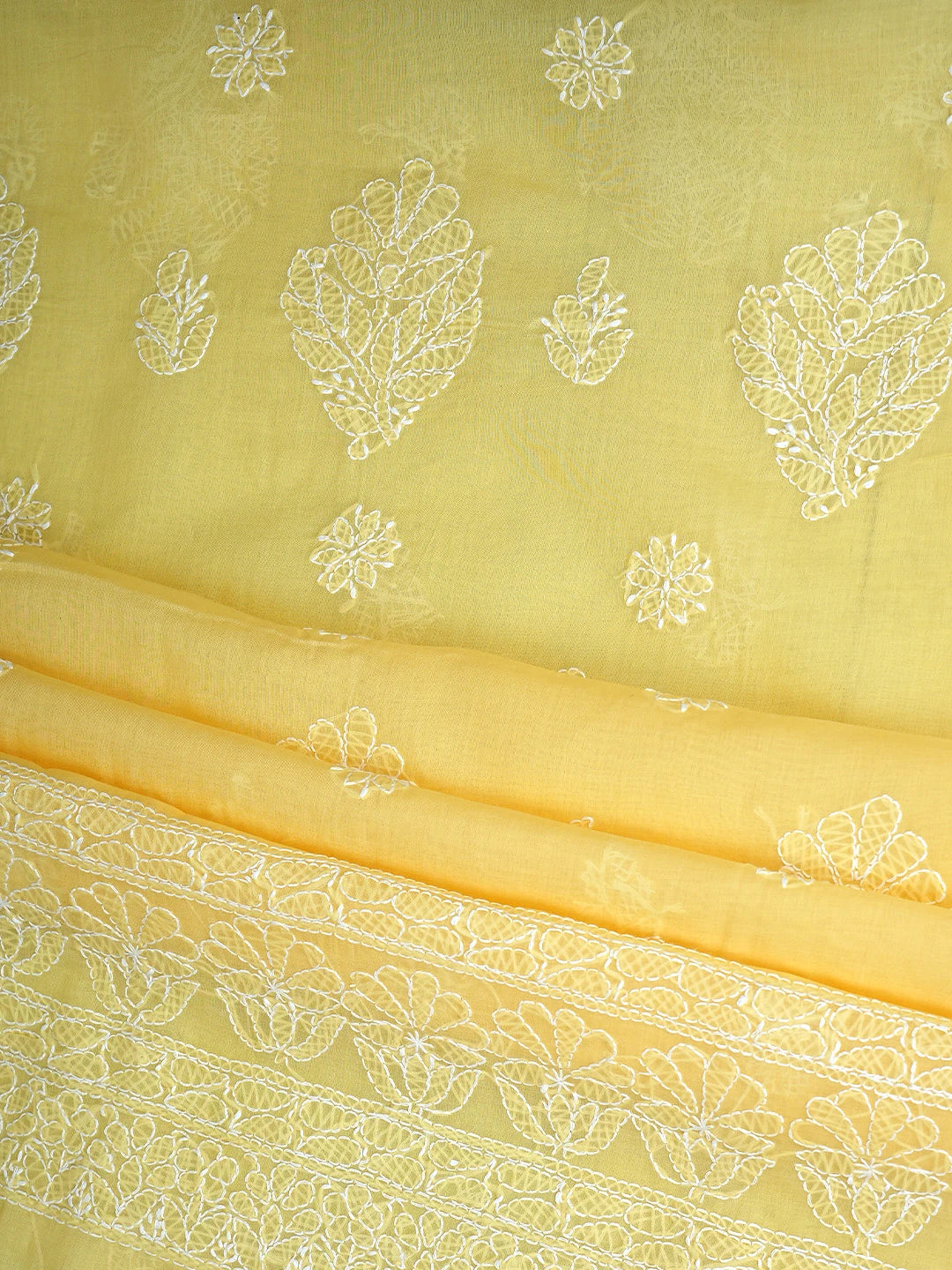 Ada Hand Embroidered Yellow Cotton Lucknowi Chikankari Unstitched Suit Piece with Dupatta 01A853627