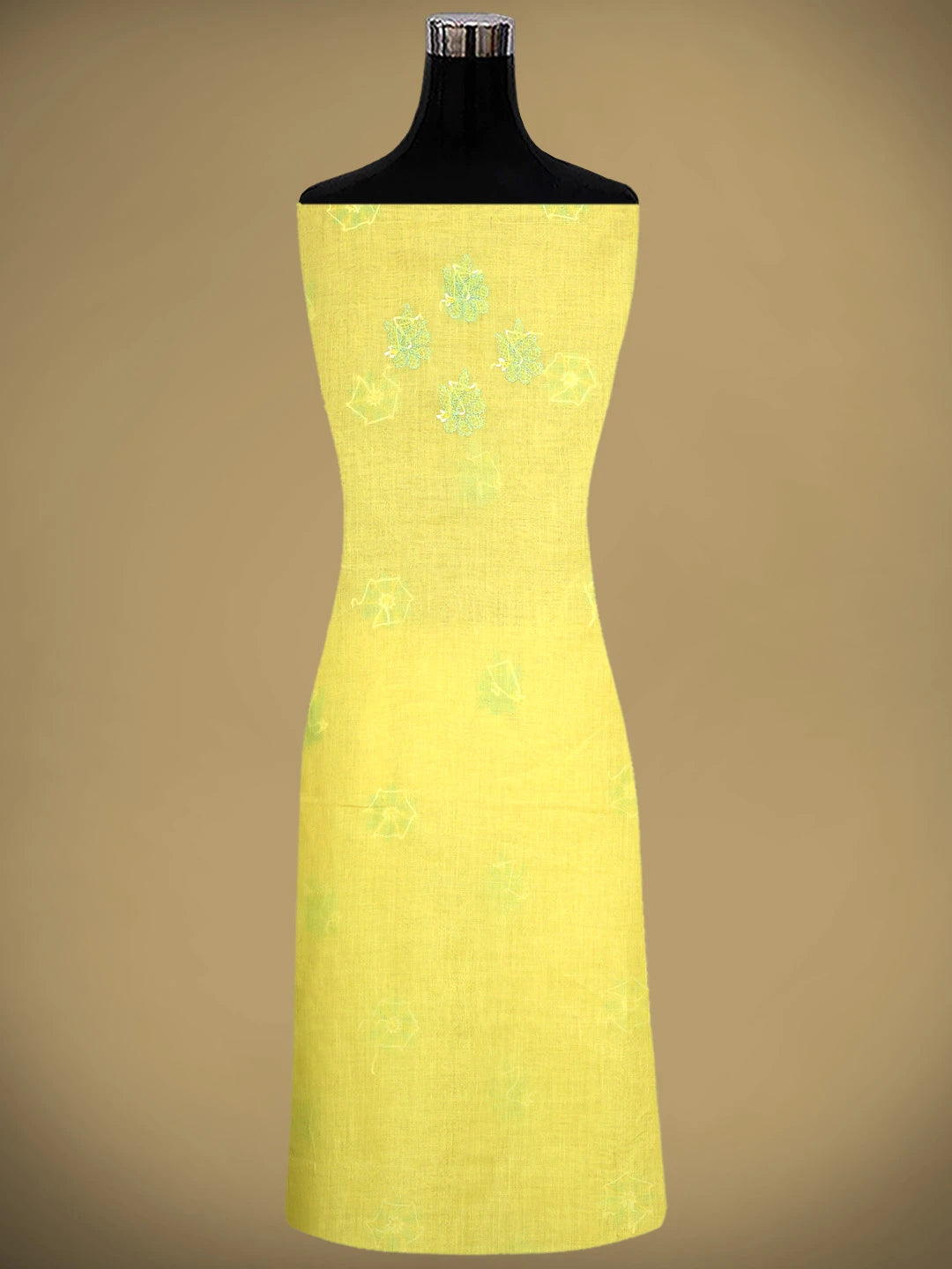Ada Hand Embroidered Yellow Cotton Lucknowi Chikankari Unstitched Suit Piece with Chiffon Dupatta 01A882405
