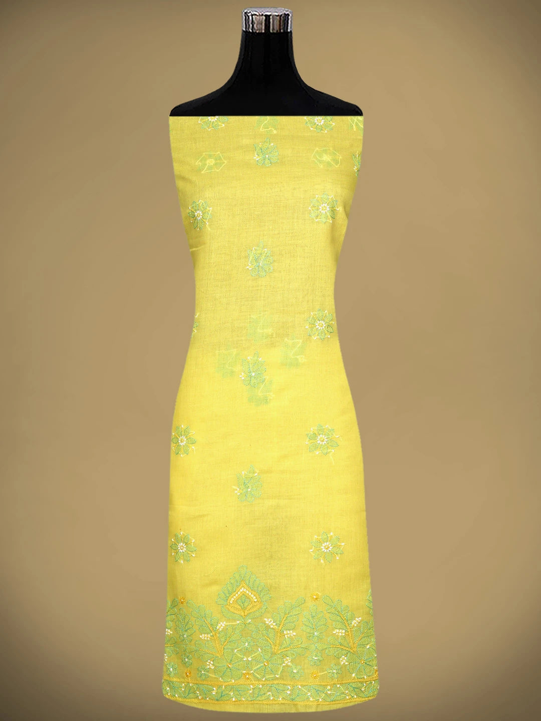Ada Hand Embroidered Yellow Cotton Lucknowi Chikankari Unstitched Suit Piece with Chiffon Dupatta 01A882405