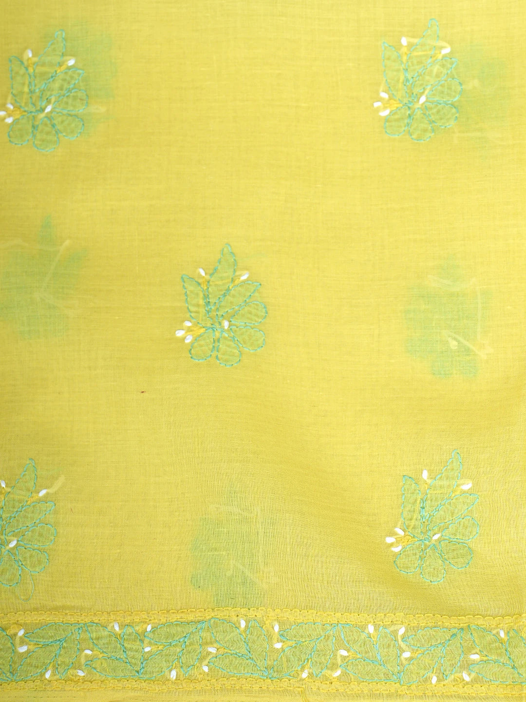 Ada Hand Embroidered Yellow Cotton Lucknowi Chikankari Unstitched Suit Piece with Chiffon Dupatta 01A882405