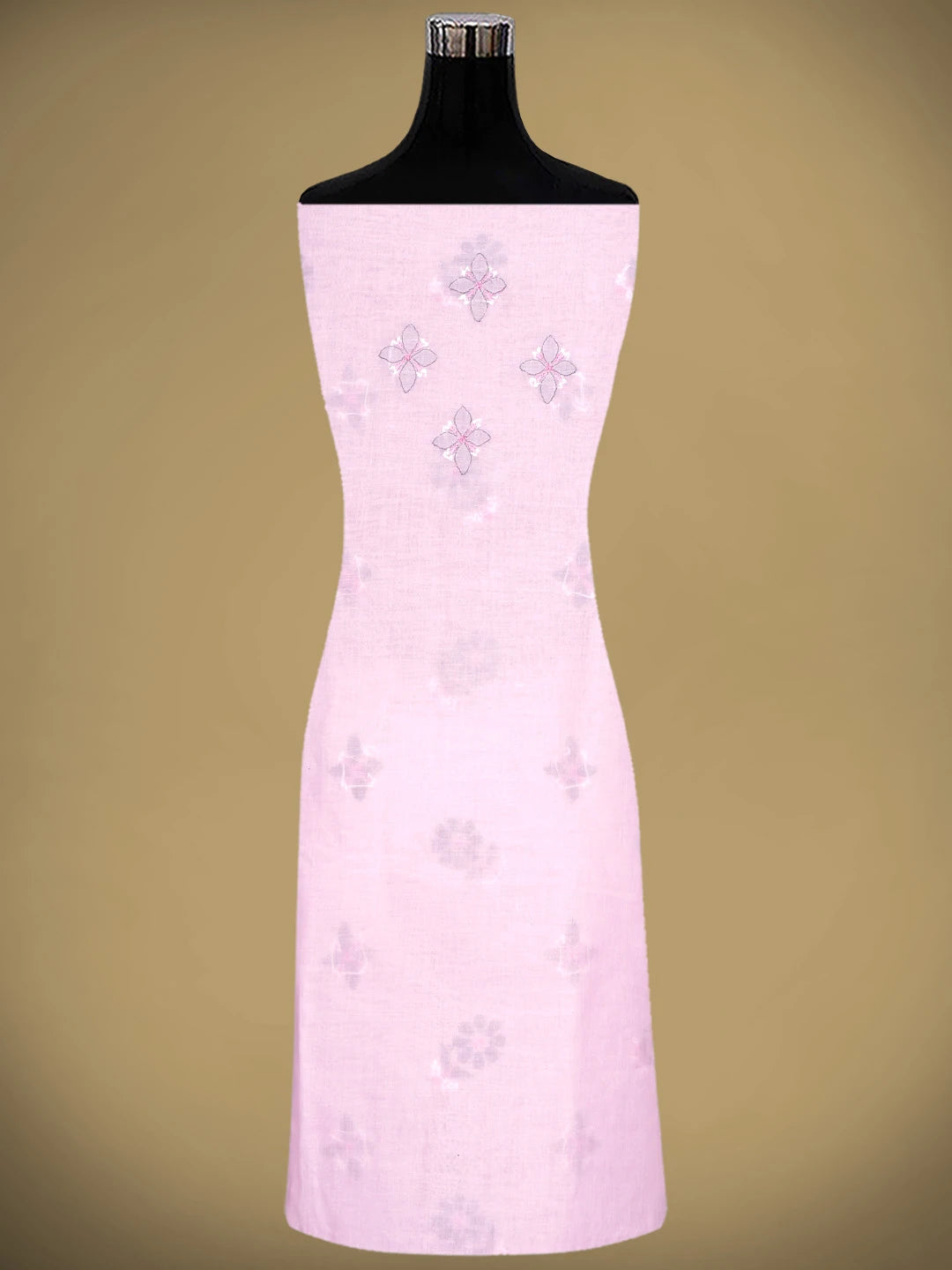 Ada Hand Embroidered Pink Cotton Lucknowi Chikankari Unstitched Suit Piece with Chiffon Dupatta 01A879324