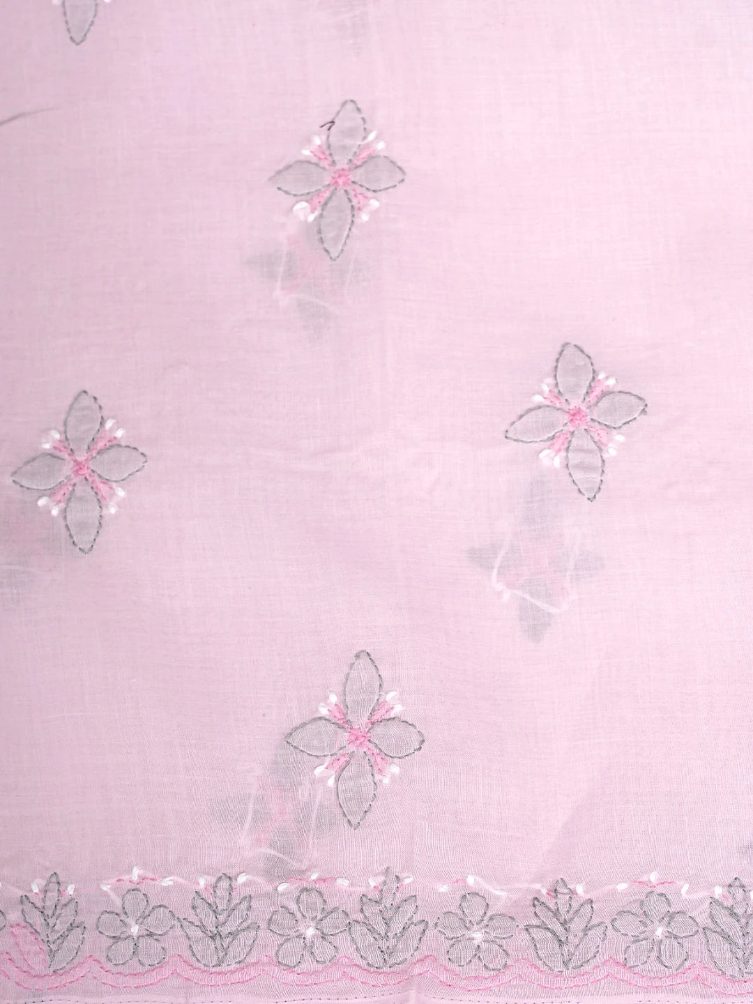 Ada Hand Embroidered Pink Cotton Lucknowi Chikankari Unstitched Suit Piece with Chiffon Dupatta 01A879324
