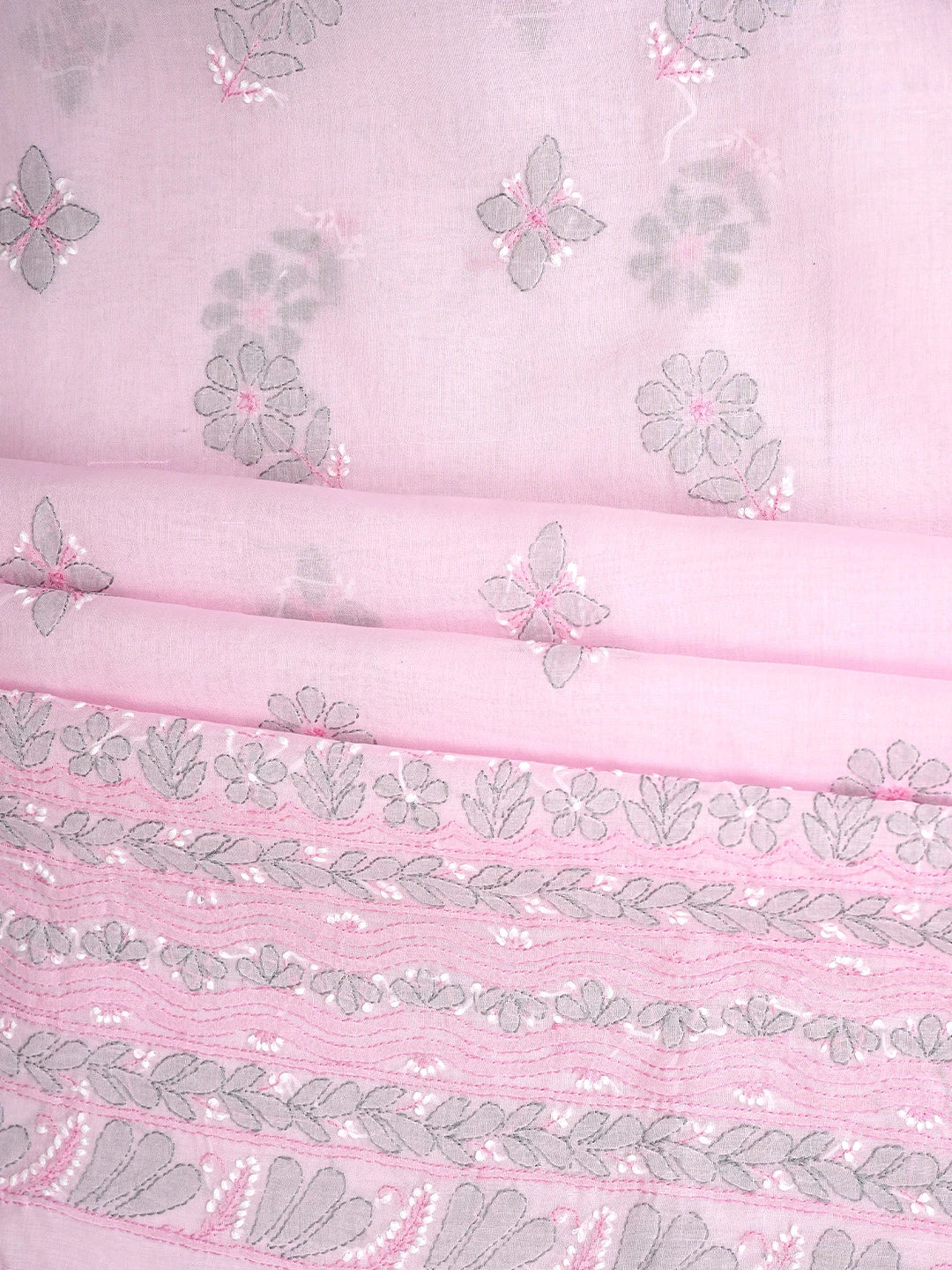 Ada Hand Embroidered Pink Cotton Lucknowi Chikankari Unstitched Suit Piece with Chiffon Dupatta 01A879324