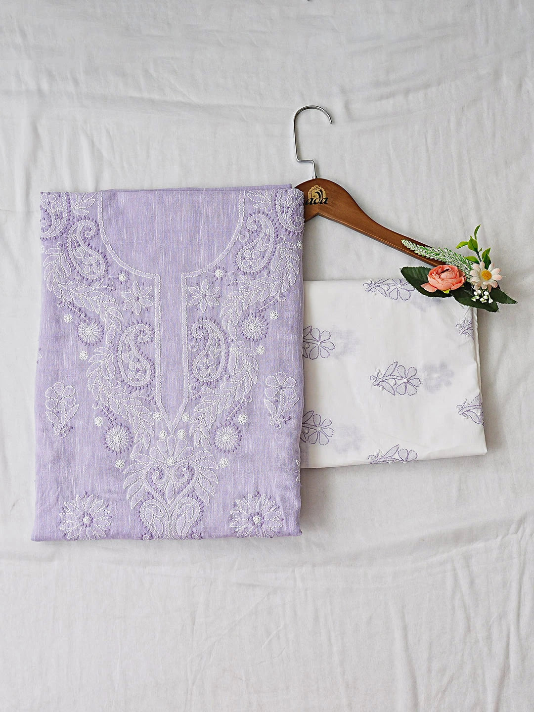 Ada Hand Embroidered Lavender Linen Lucknowi Chikankari Unstitched Suit Piece with Chiffon Dupatta 01A885303