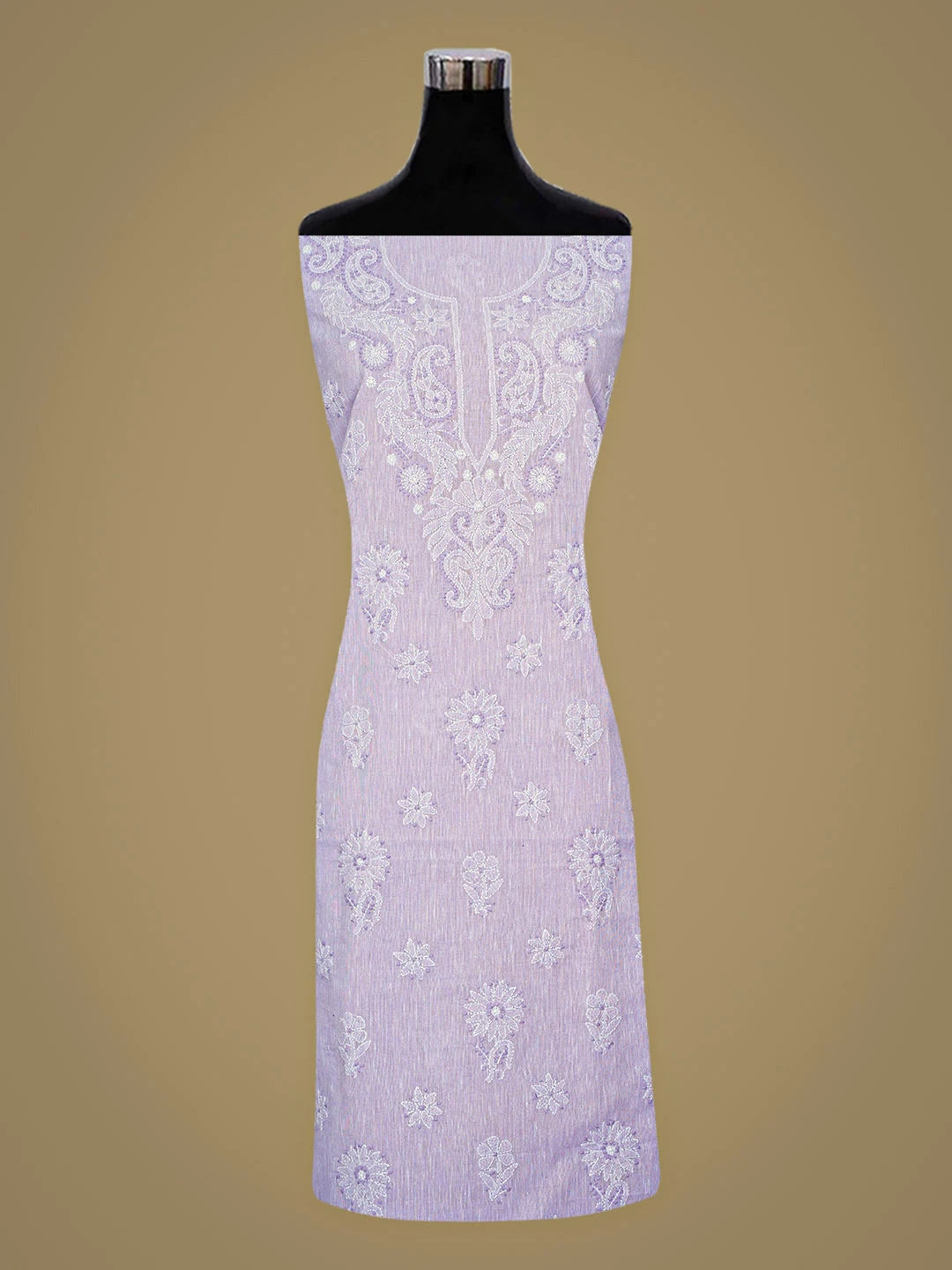 Ada Hand Embroidered Lavender Linen Lucknowi Chikankari Unstitched Suit Piece with Chiffon Dupatta 01A885303