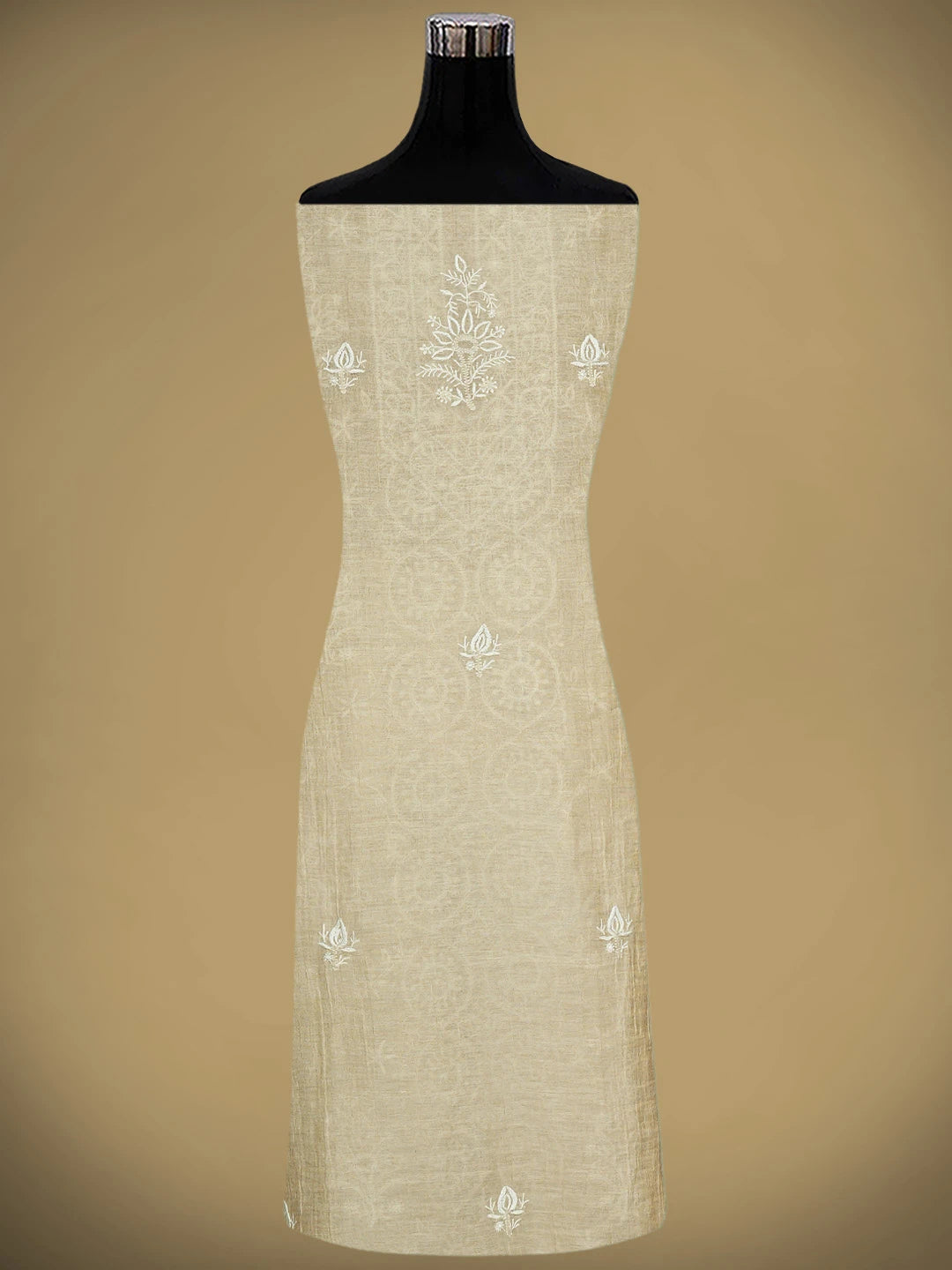 Ada Hand Embroidered Fawn Tissue Lucknowi Chikankari Unstitched Kurta Dupatta Set 01A903758