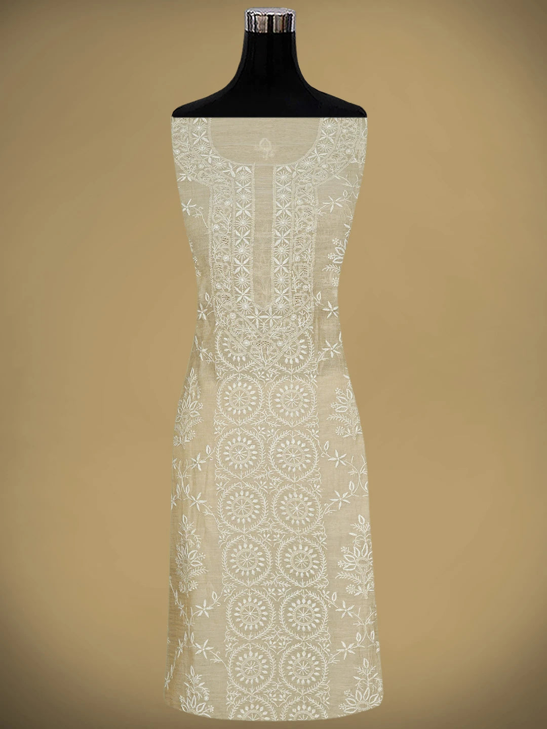 Ada Hand Embroidered Fawn Tissue Lucknowi Chikankari Unstitched Kurta Dupatta Set 01A903758