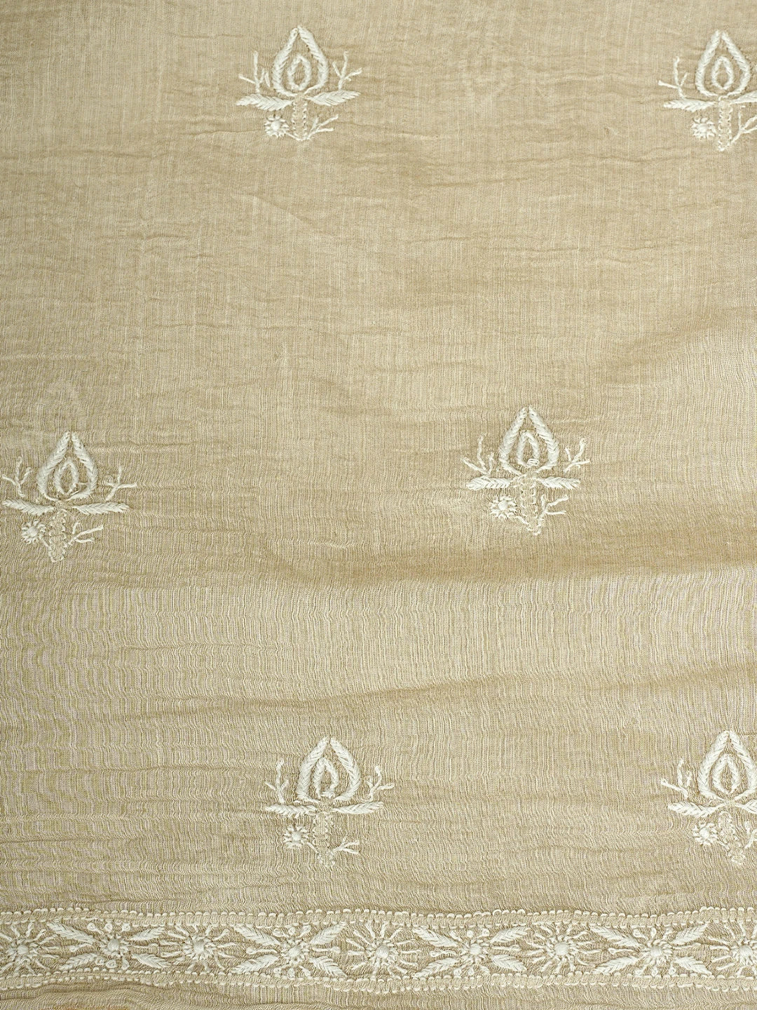 Ada Hand Embroidered Fawn Tissue Lucknowi Chikankari Unstitched Kurta Dupatta Set 01A903758
