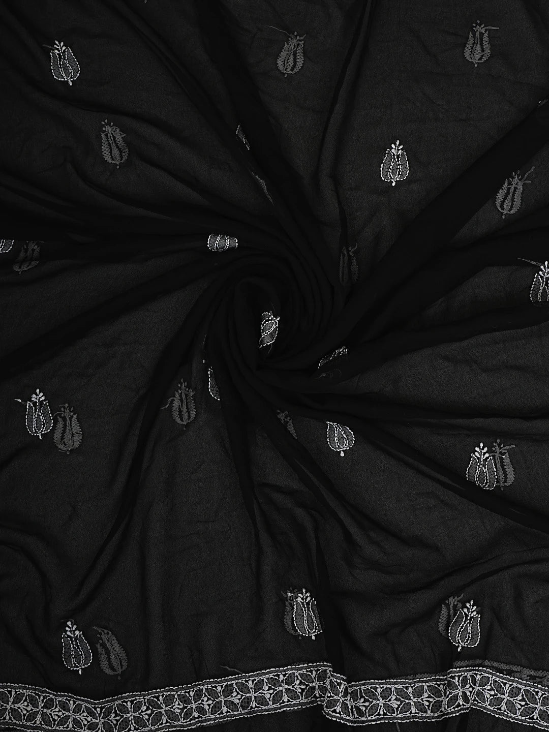 Ada Hand Embroidered Black Georgette Lucknowi Chikankari Unstitched Suit Piece 01A797943