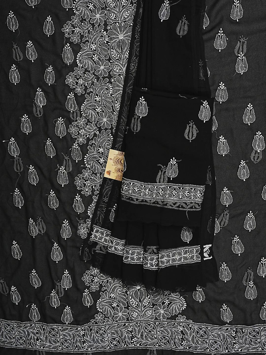 Ada Hand Embroidered Black Georgette Lucknowi Chikankari Unstitched Suit Piece 01A797943