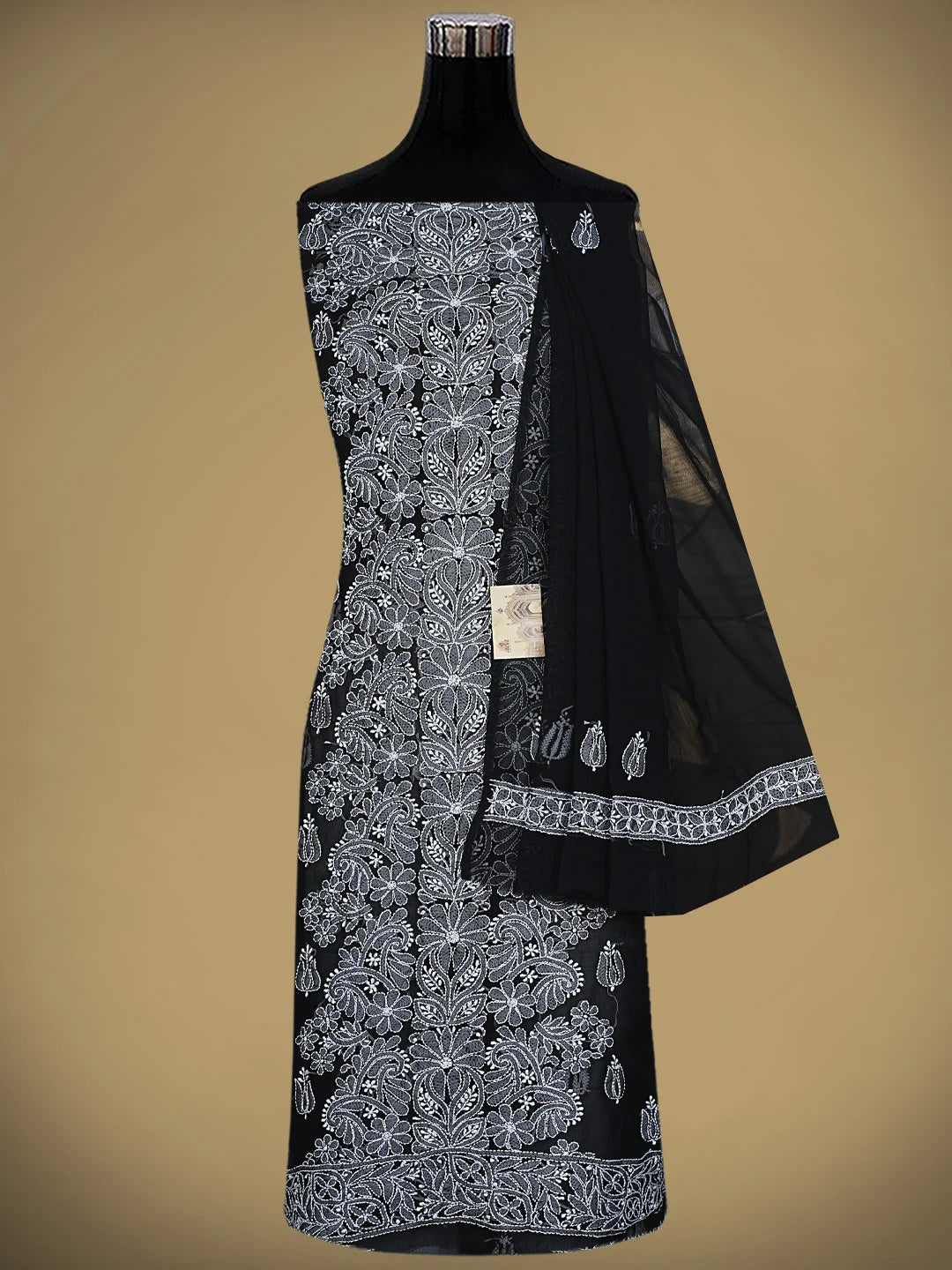 Ada Hand Embroidered Black Georgette Lucknowi Chikankari Unstitched Suit Piece 01A797943