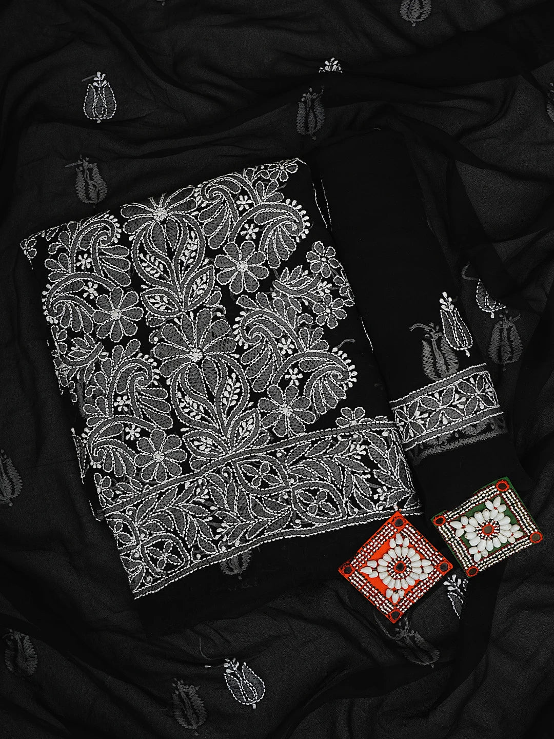 Ada Hand Embroidered Black Georgette Lucknowi Chikankari Unstitched Suit Piece 01A797943