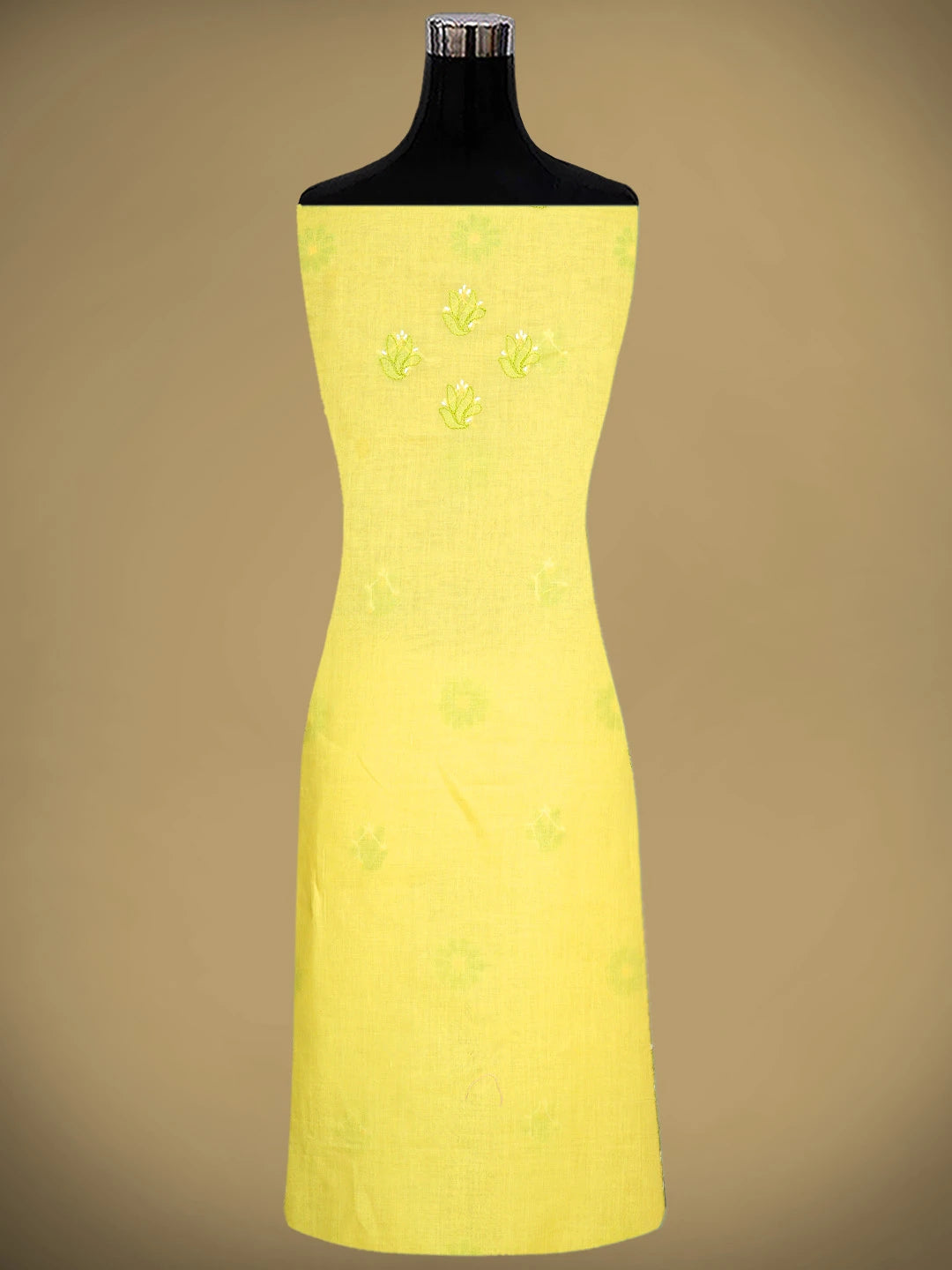 Ada Hand Embroidered Yellow Cotton Lucknowi Chikankari Unstitched Suit Piece with Chiffon Dupatta 01A879479