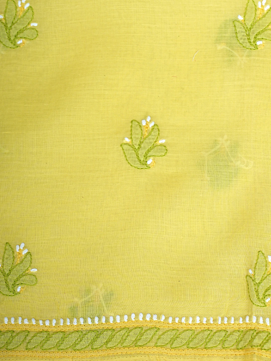Ada Hand Embroidered Yellow Cotton Lucknowi Chikankari Unstitched Suit Piece with Chiffon Dupatta 01A879479